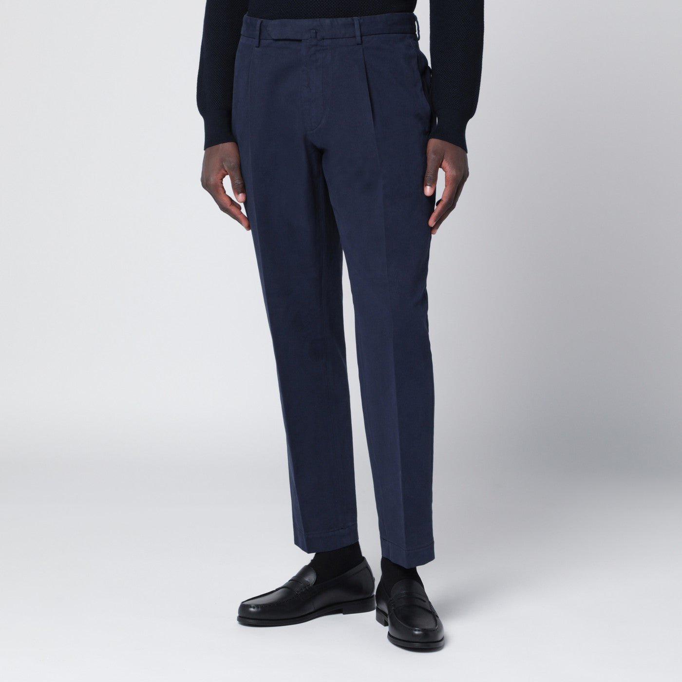 Santaniello Navy Blue Cotton And Cashmere Trousers Men Santaniello