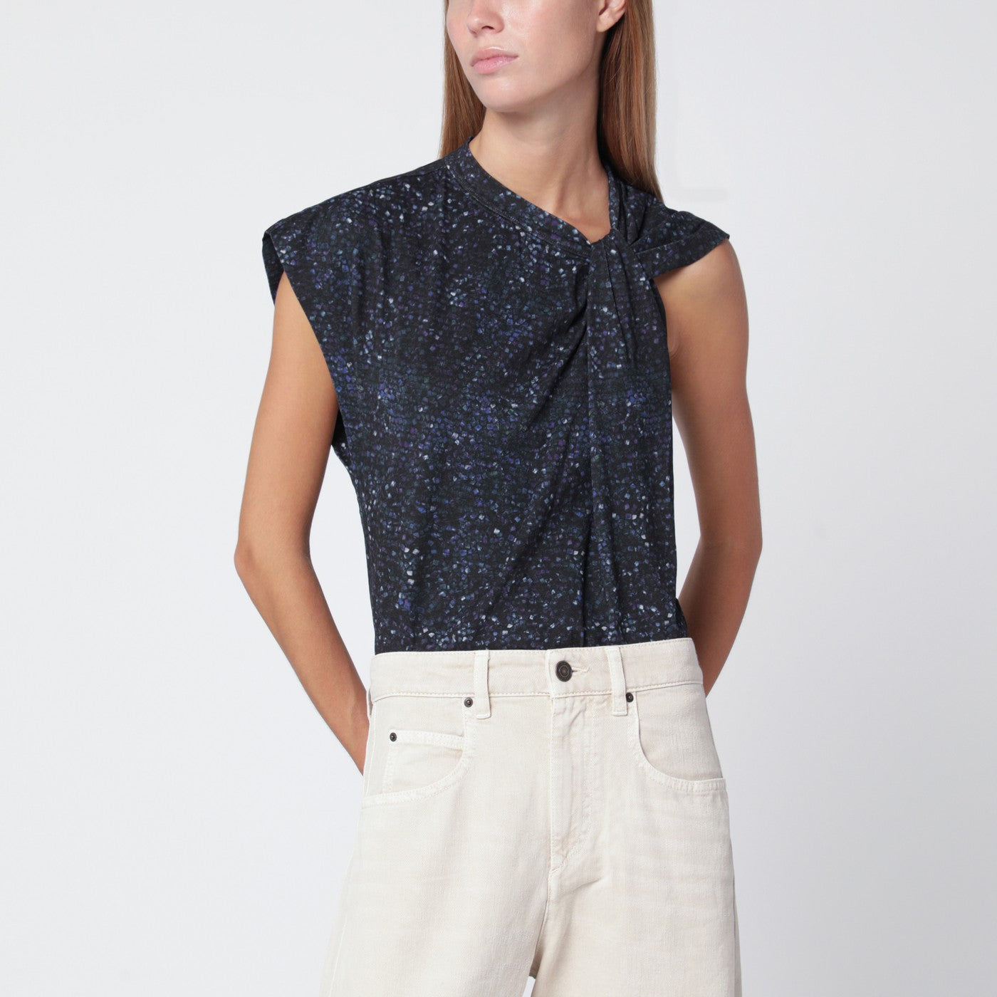 Isabel Marant Nayda Asymmetrical T-Shirt With Midnight Blue Print Women ISABEL MARANT