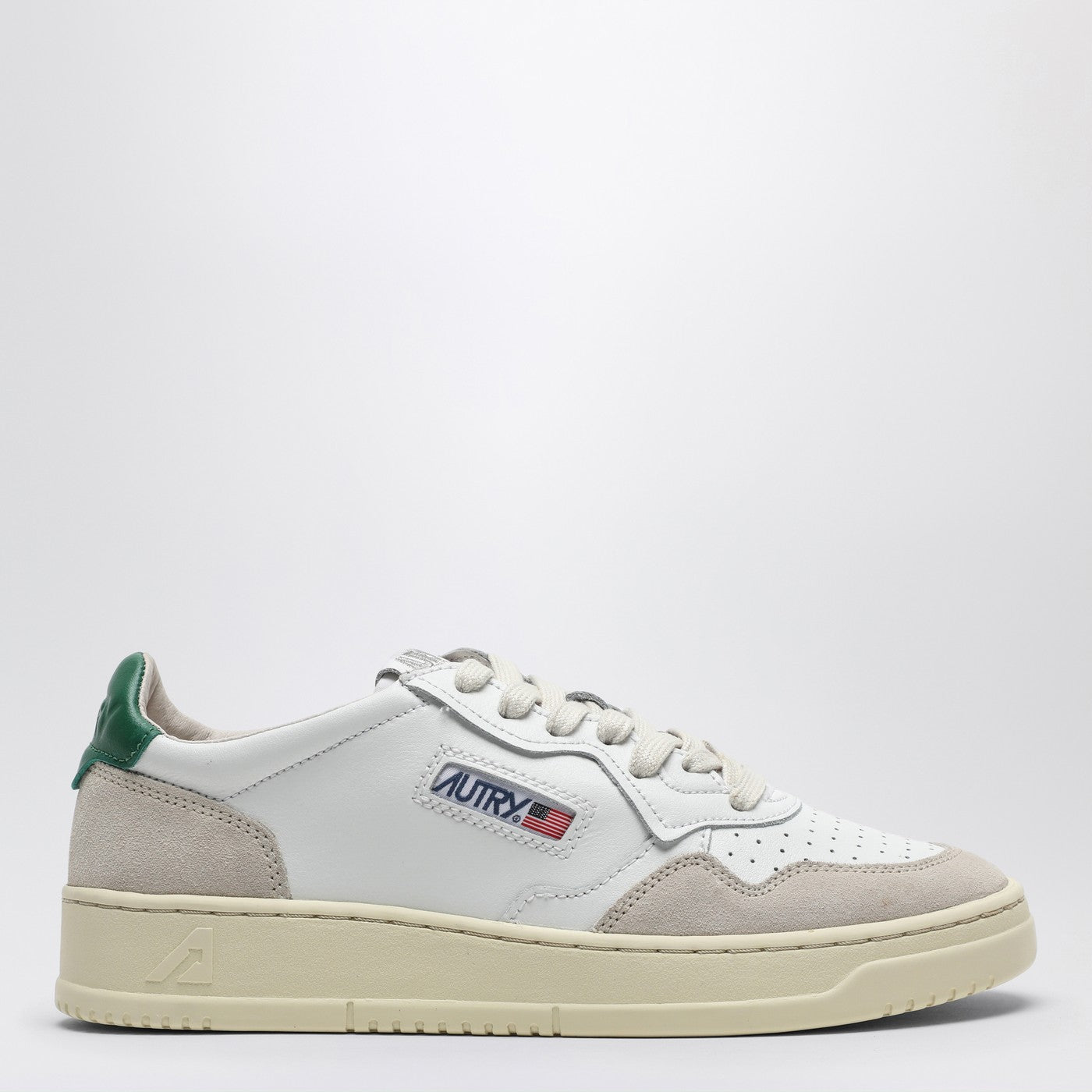 Autry Medalist Sneakers In White/Green Leather And Suede Men AUTRY