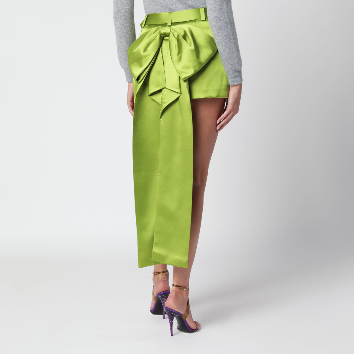 Self-Portrait Green Satin Miniskirt With Bow Women SELF-PORTRAIT