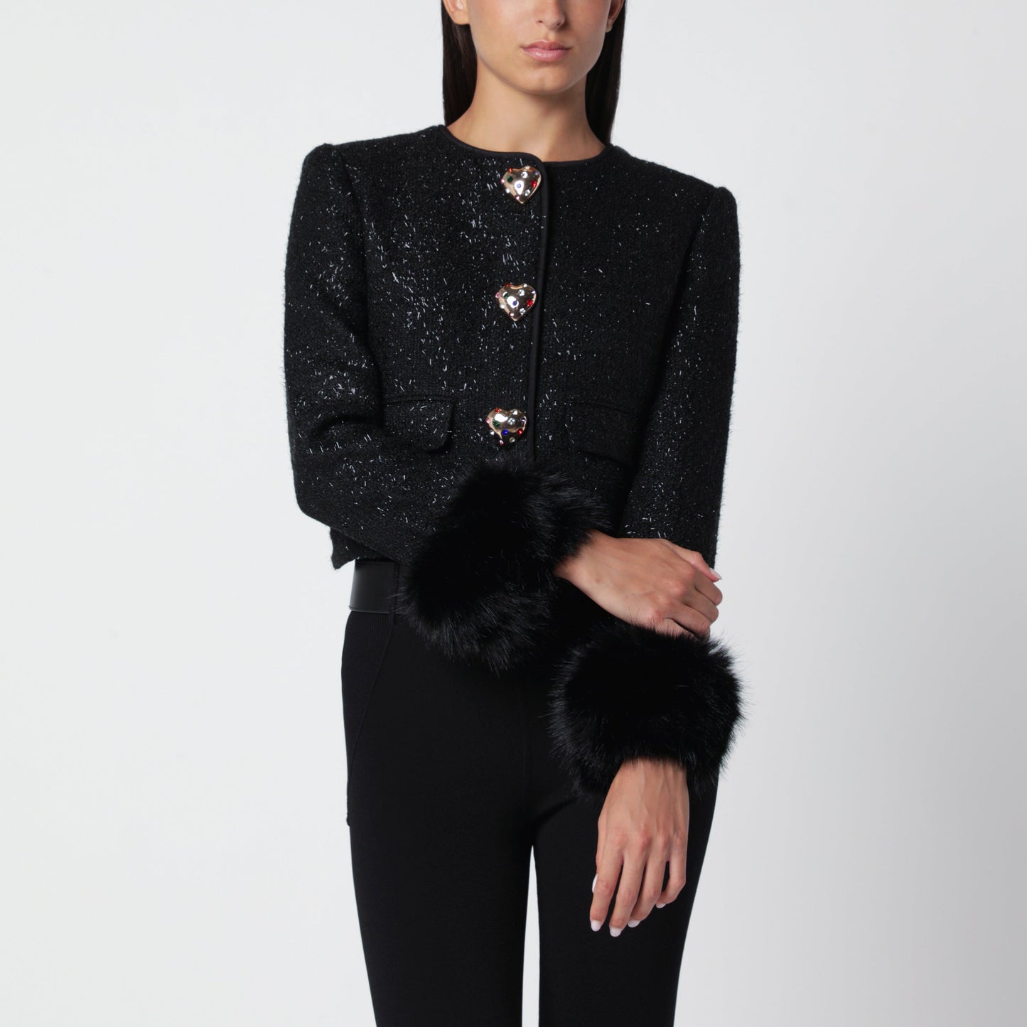 Self-Portrait Black Metallic Boucle Jacket Women SELF-PORTRAIT