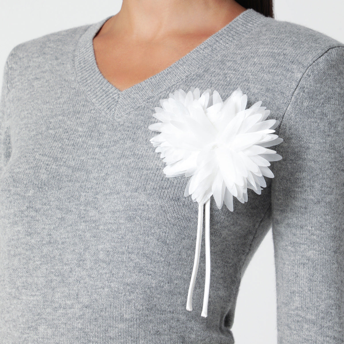 Self-Portrait Gray Wool Sweater With Flower Women SELF-PORTRAIT