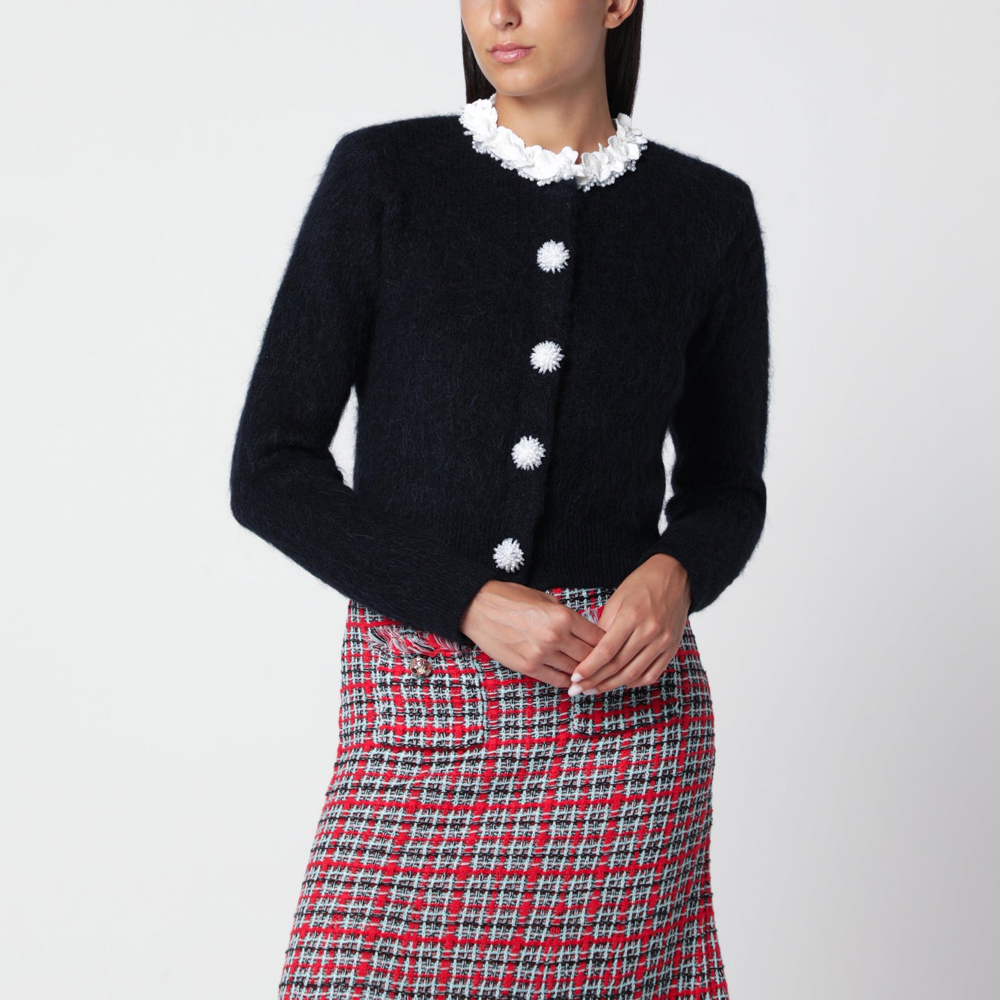 Self-Portrait Navy Alpaca Sweater With Flowers Women SELF-PORTRAIT