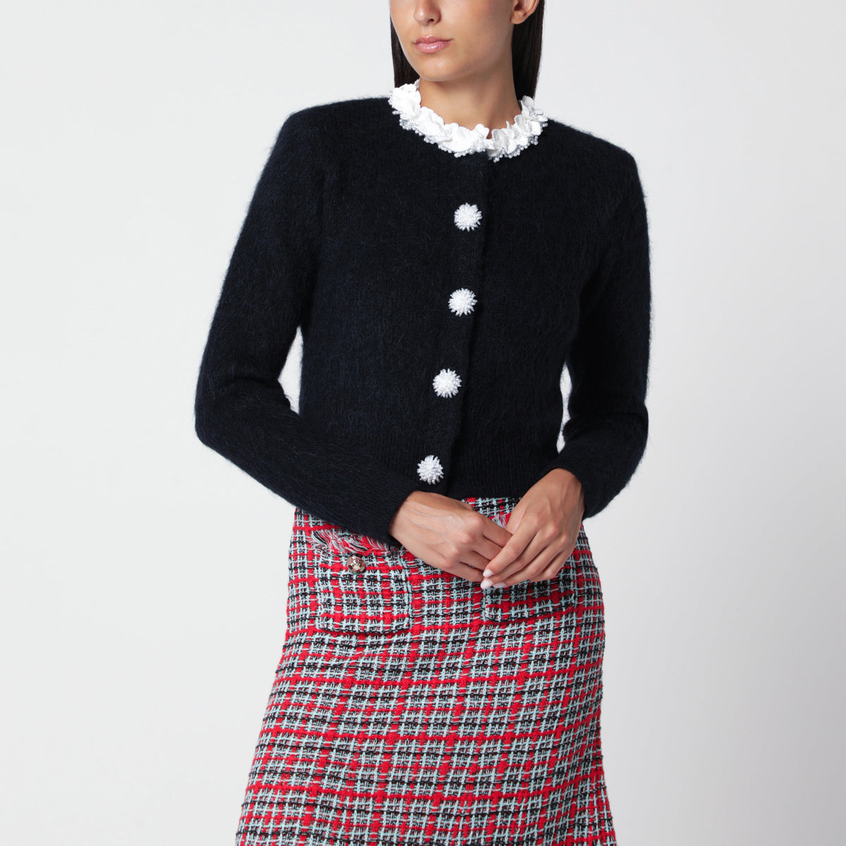 Self-Portrait Navy Alpaca Sweater With Flowers Women SELF-PORTRAIT