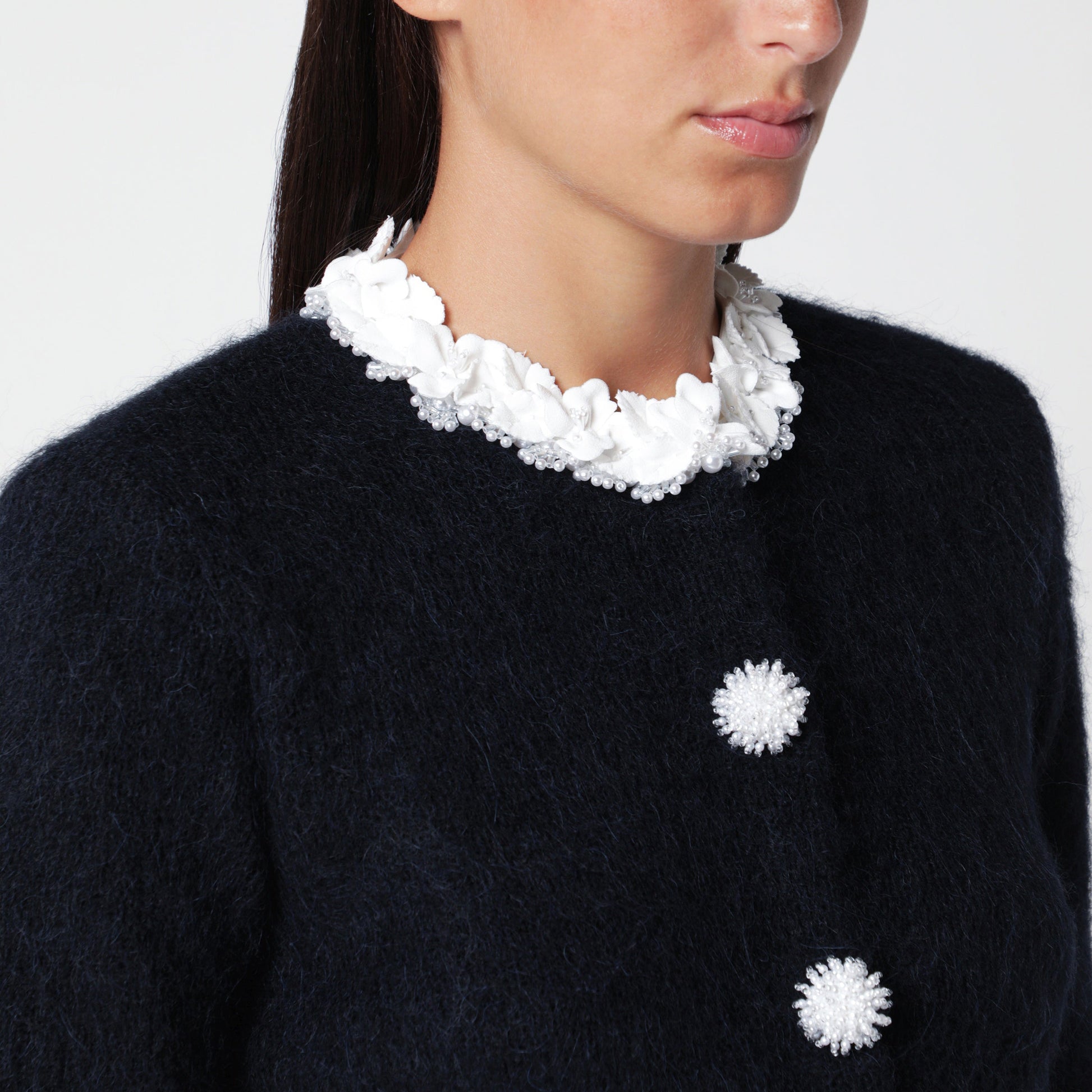 Self-Portrait Navy Alpaca Sweater With Flowers Women SELF-PORTRAIT
