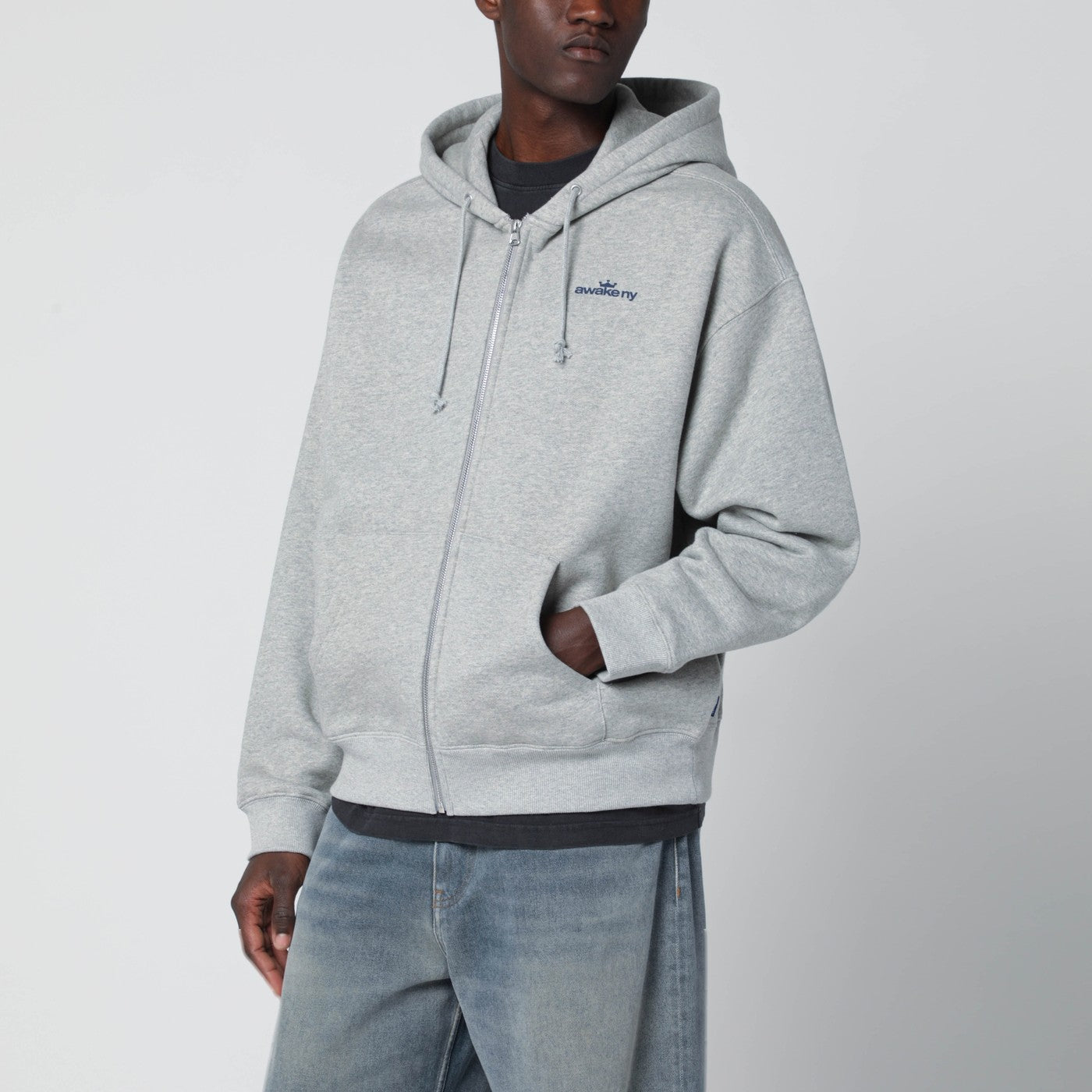 Awake Ny Grey Hooded Sweatshirt With Logo Print Men Awake NY