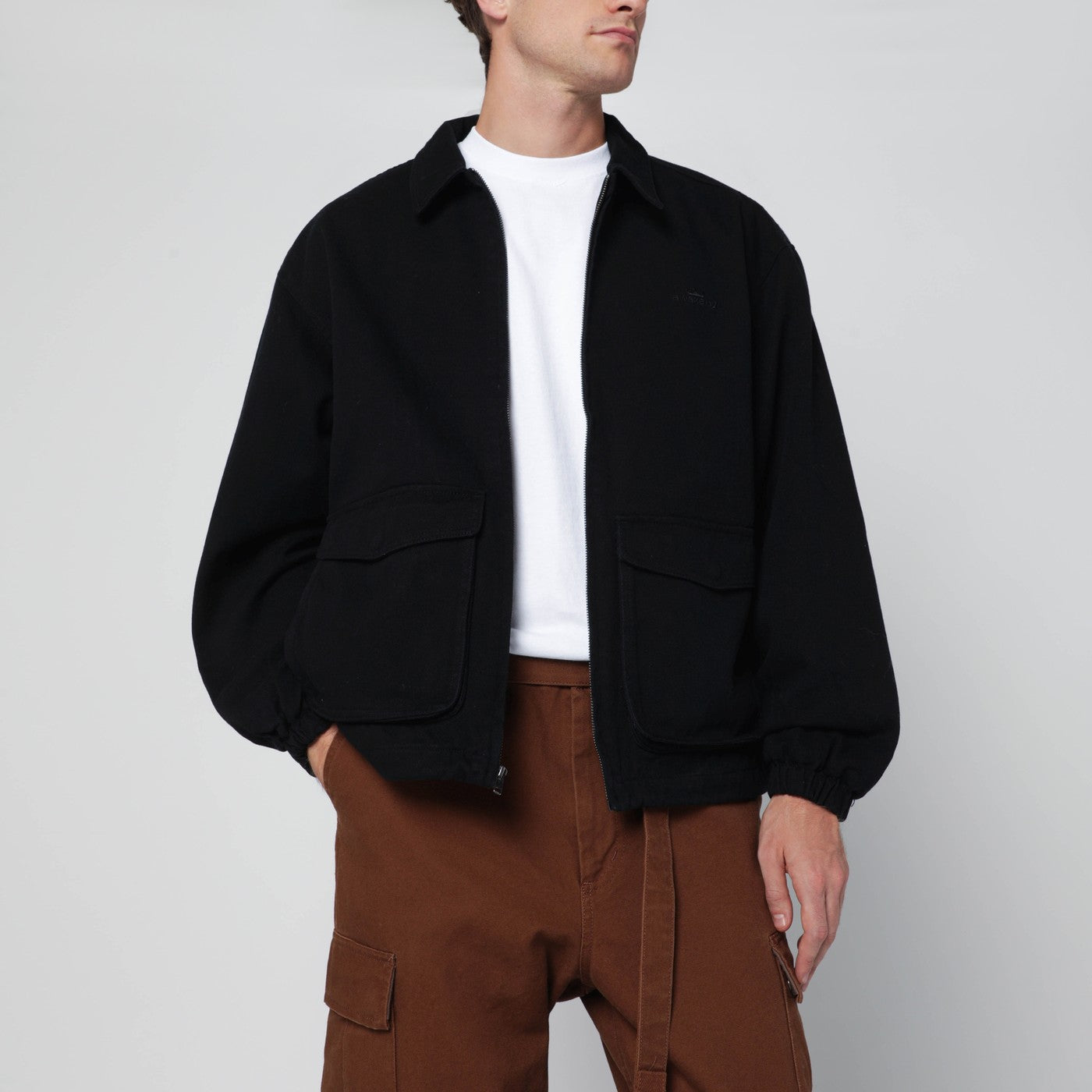Awake Ny Black Zip-Up Overshirt With Logo Men Awake NY