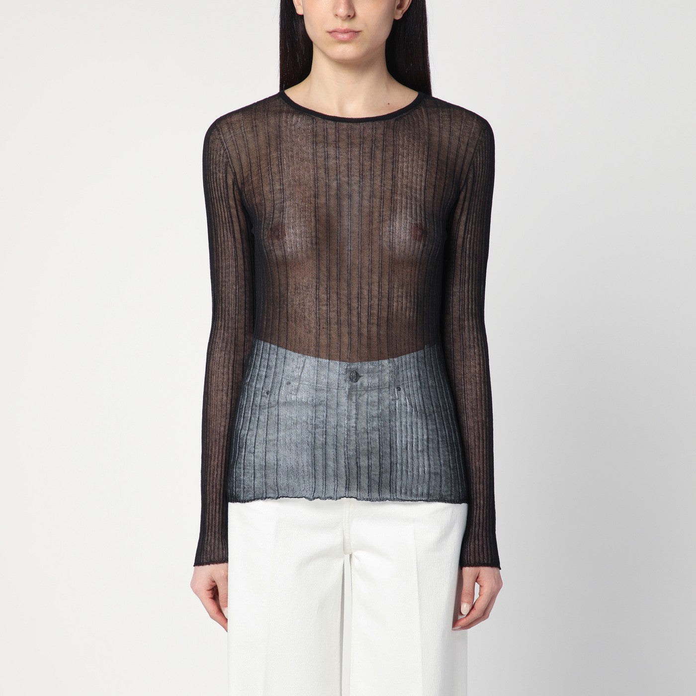 Roberto Collina Semi-Transparent Black Sweater Women Roberto Collina