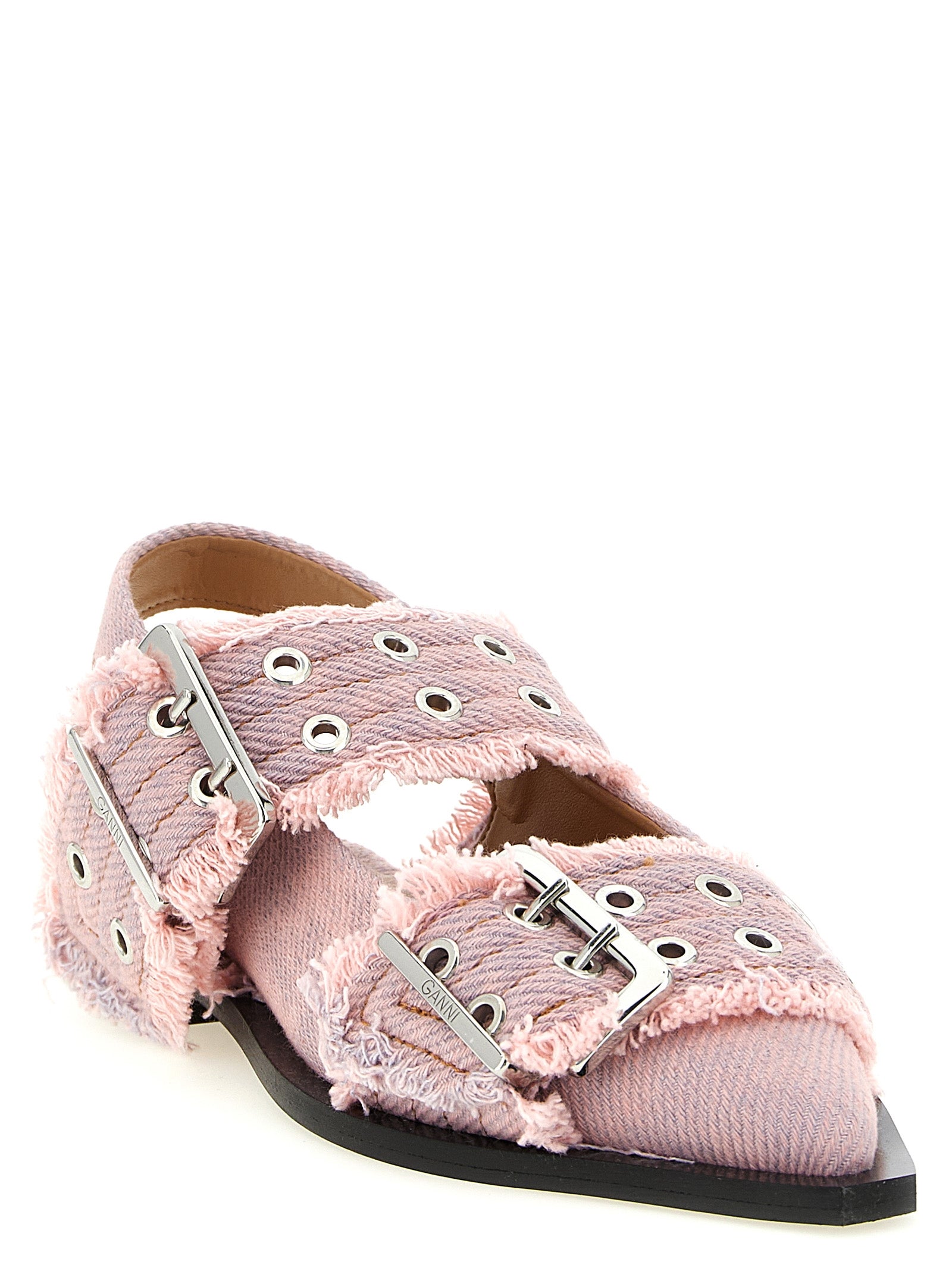 Ganni Women 'Feminine Buckle Fringed Denim' Slingback GANNI