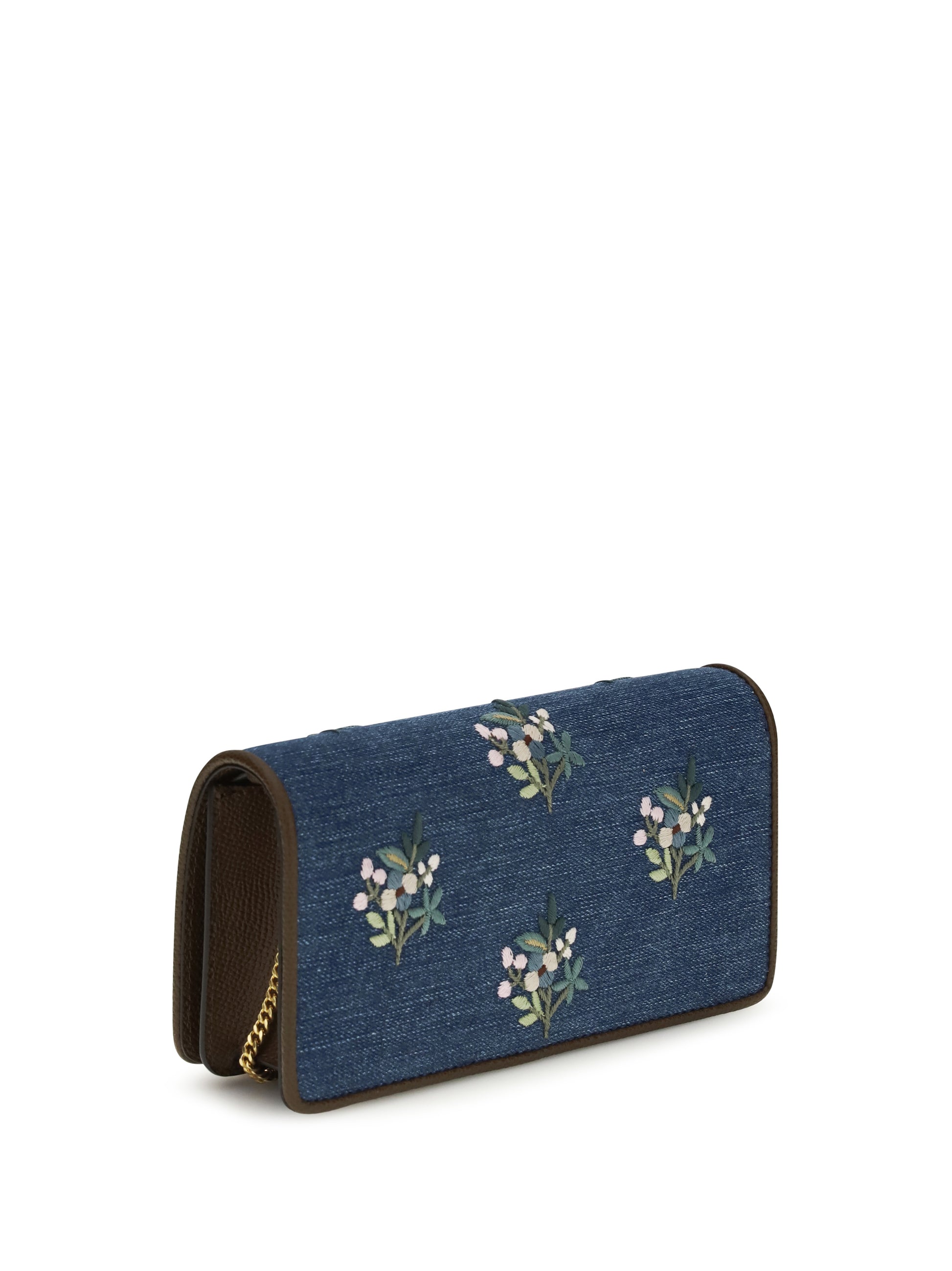 Valentino Garavani Women Mini Vlogo Signature Shoulder Bag In Denim With Floral Embroidery VALENTINO GARAVANI