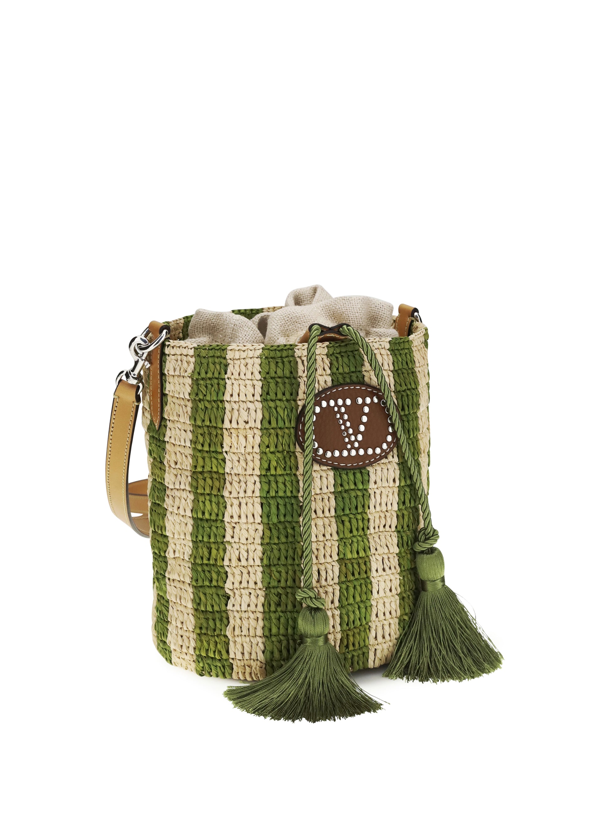 Valentino Garavani Women Striped Raffia Bucket Bag VALENTINO GARAVANI
