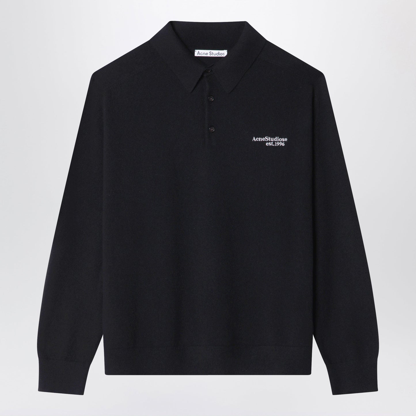 Acne Studios Black Woollen Polo Shirt With Embroidered Logo Men ACNE STUDIOS