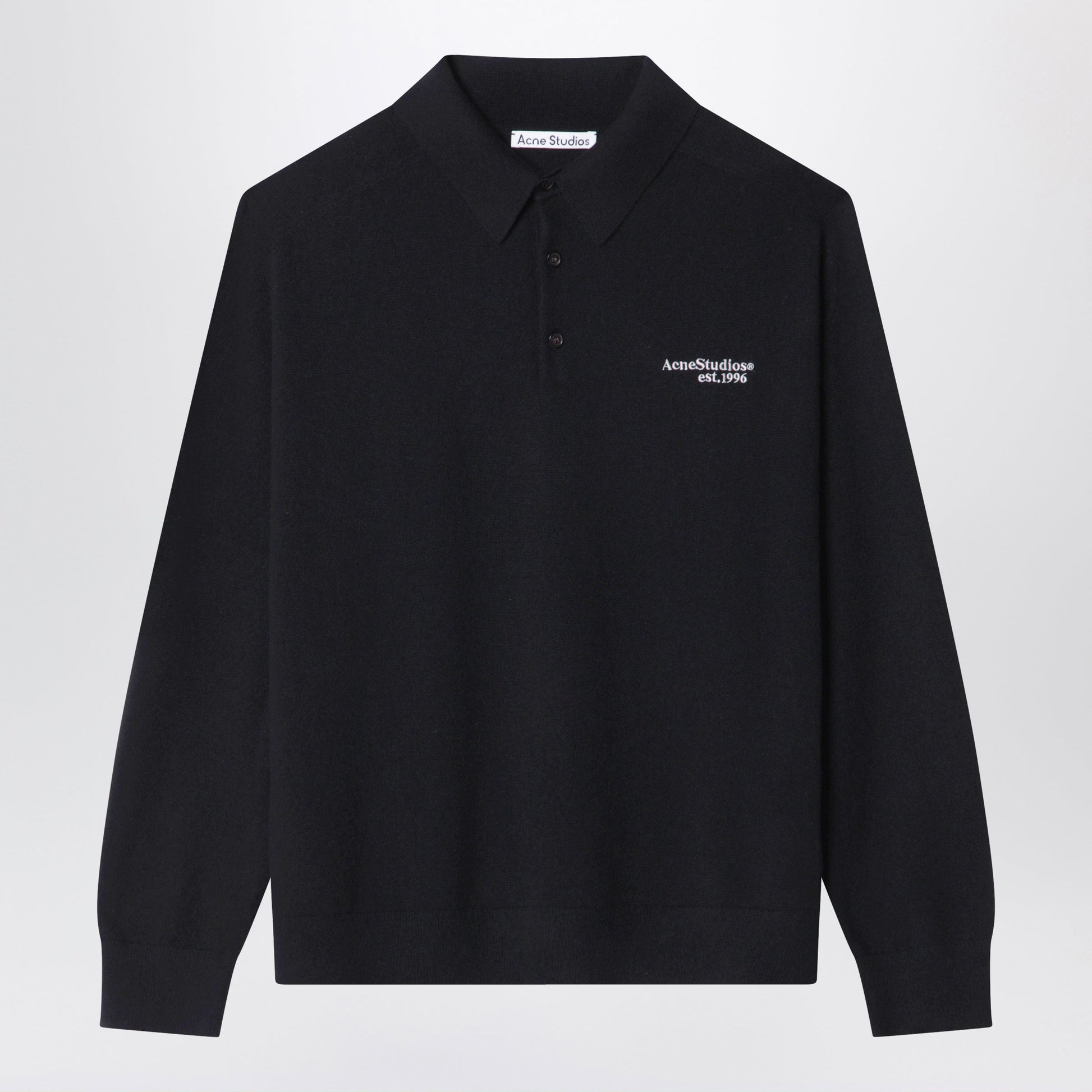 Acne Studios Black Woollen Polo Shirt With Embroidered Logo Men ACNE STUDIOS