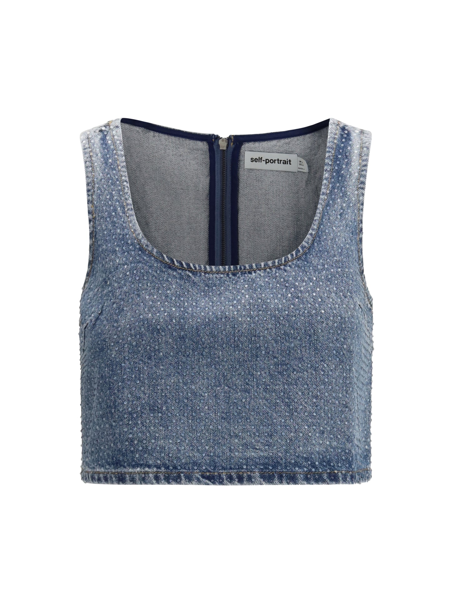 Self-Portrait Women Rhinestone Denim Crop Top SELF-PORTRAIT