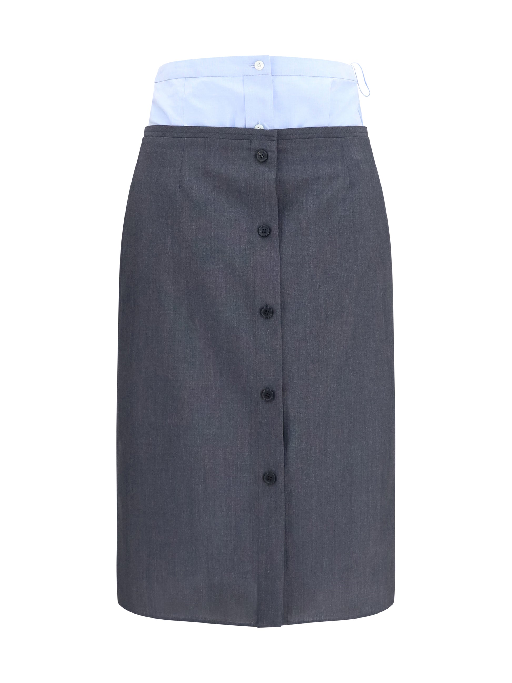 Prada Women Double-Layer Midi Skirt In Cotton And Linen PRADA