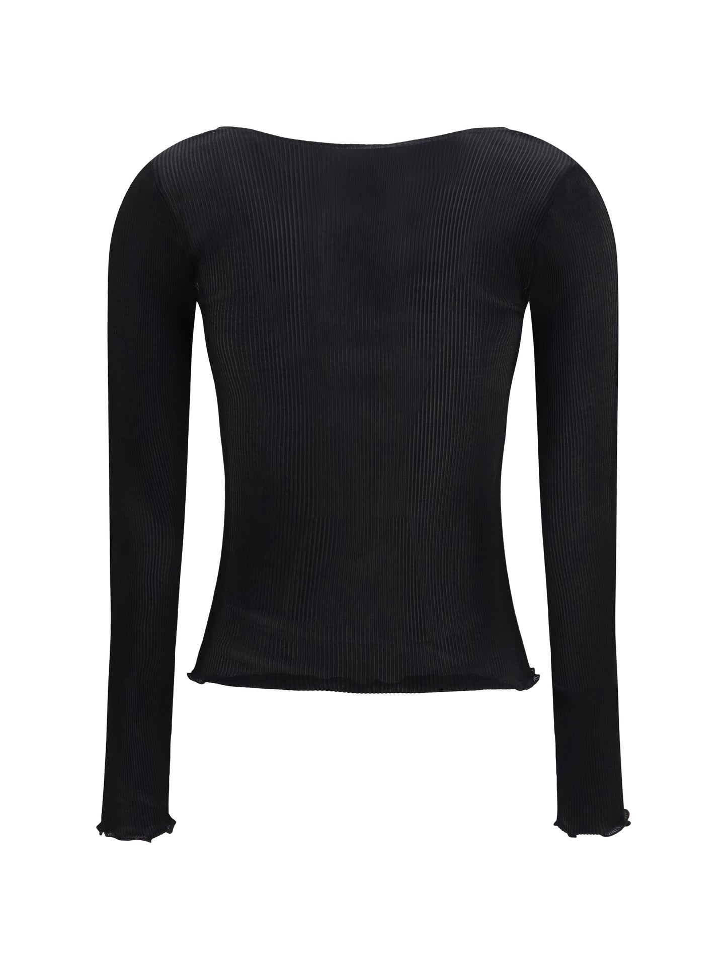 Saint Laurent Women Cassandre V Neck Ribbed Silk Top SAINT LAURENT