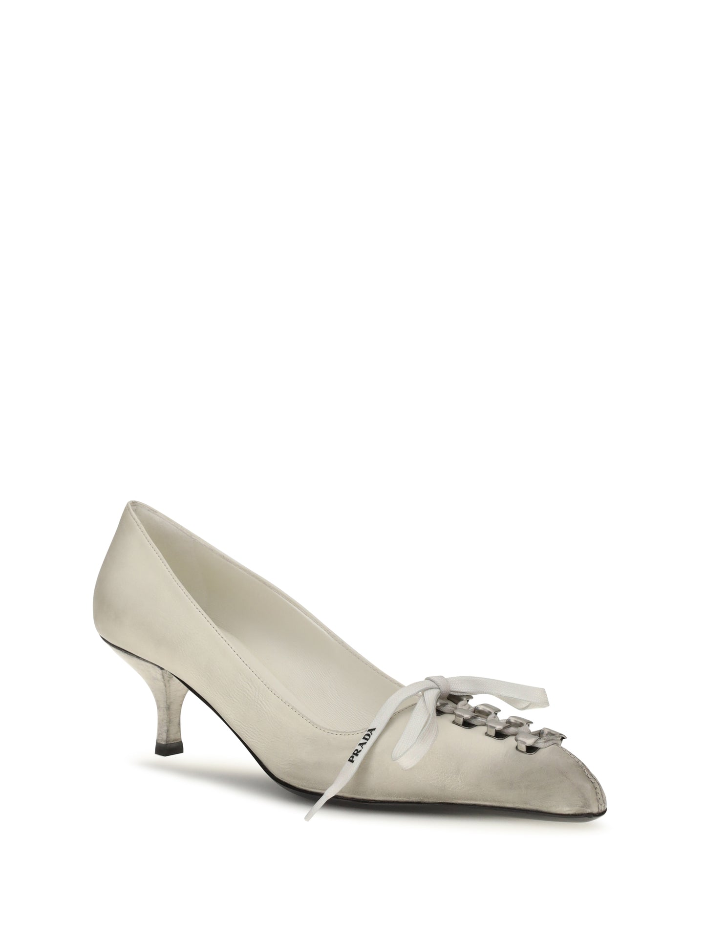Prada Women Lace-Up Antique-Finish Leather Pumps PRADA