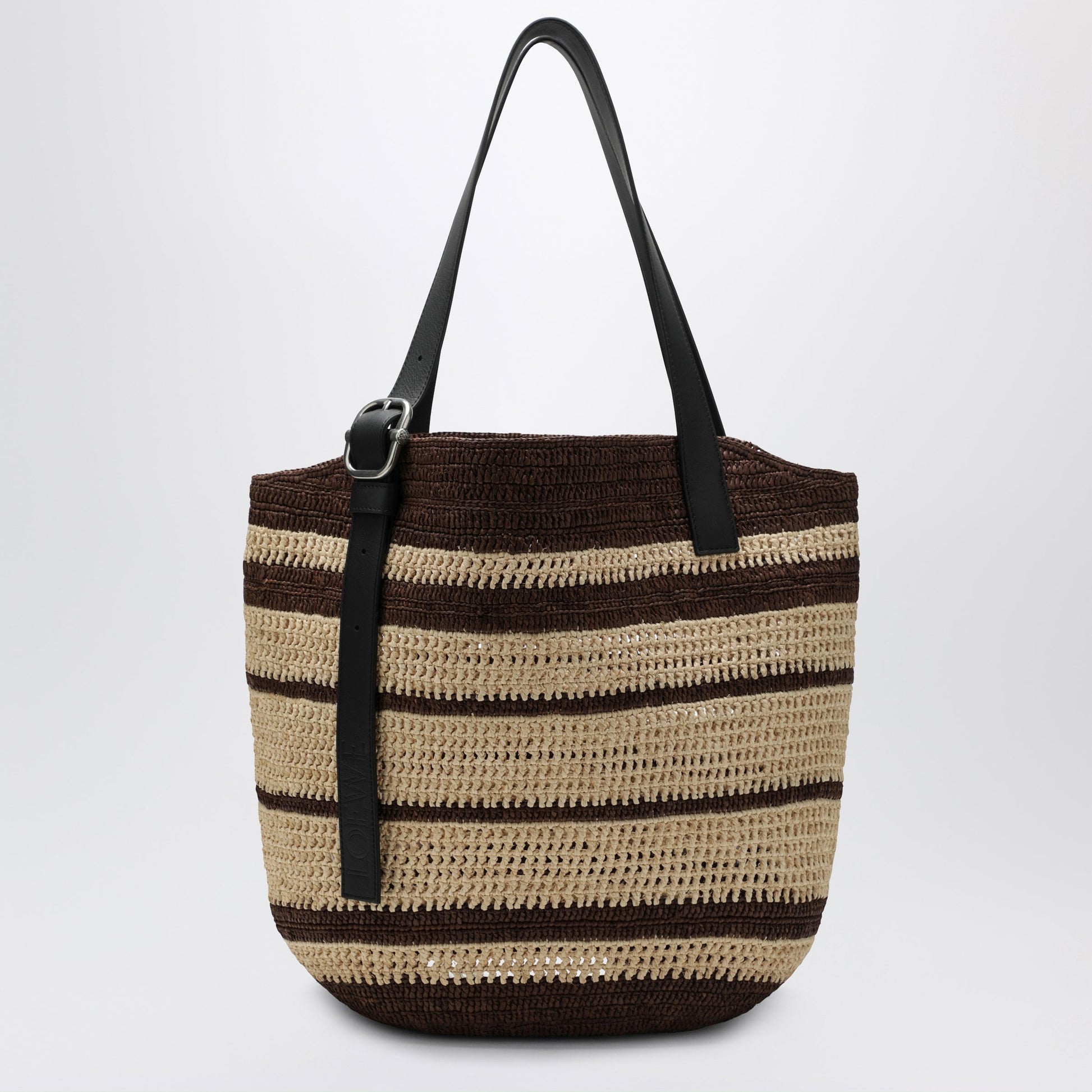 Loewe Loop Bag In Chocolate/Natural Striped Raffia Men LOEWE
