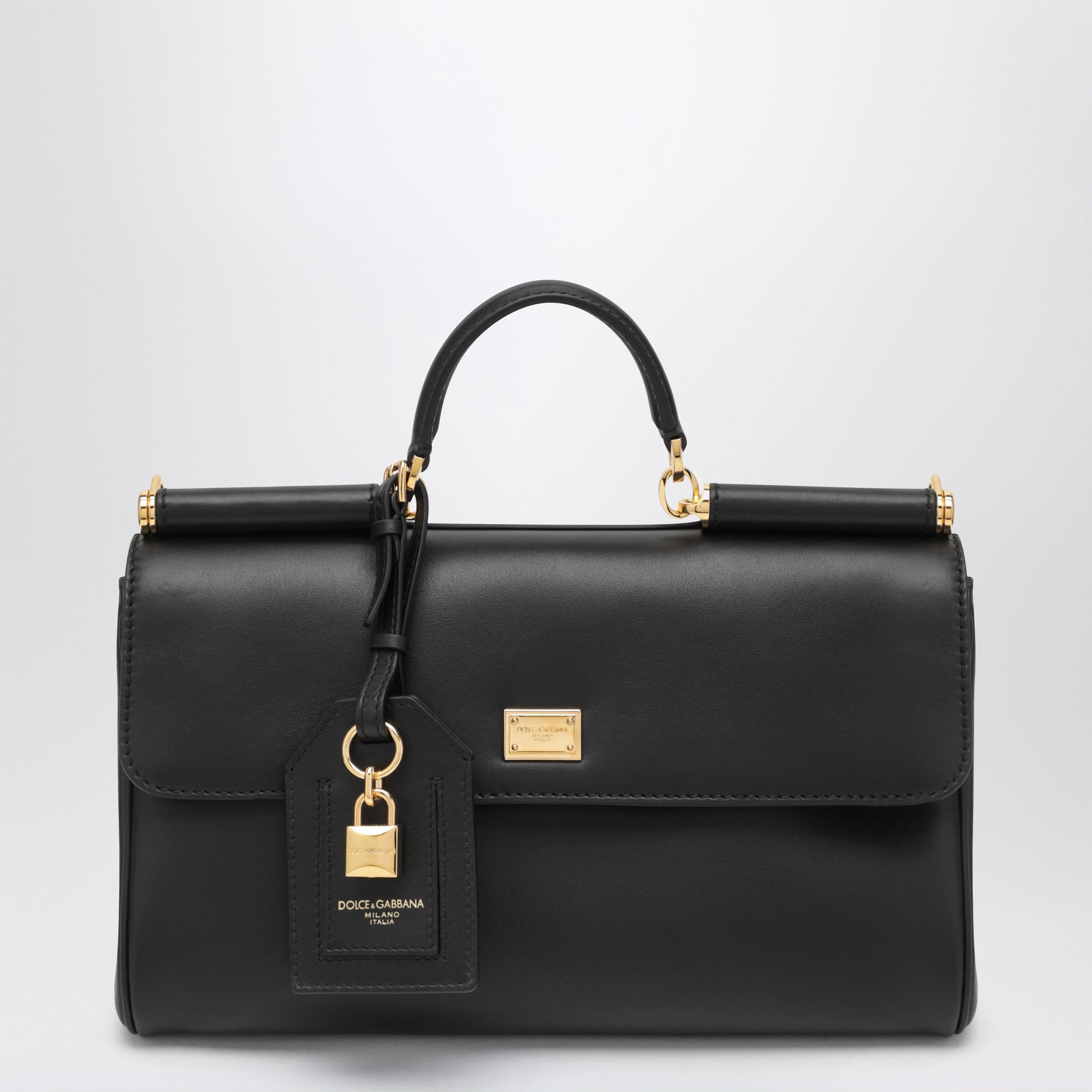 Dolce&Gabbana My Sicily Medium Black Plonge Leather Bag Women DOLCE & GABBANA