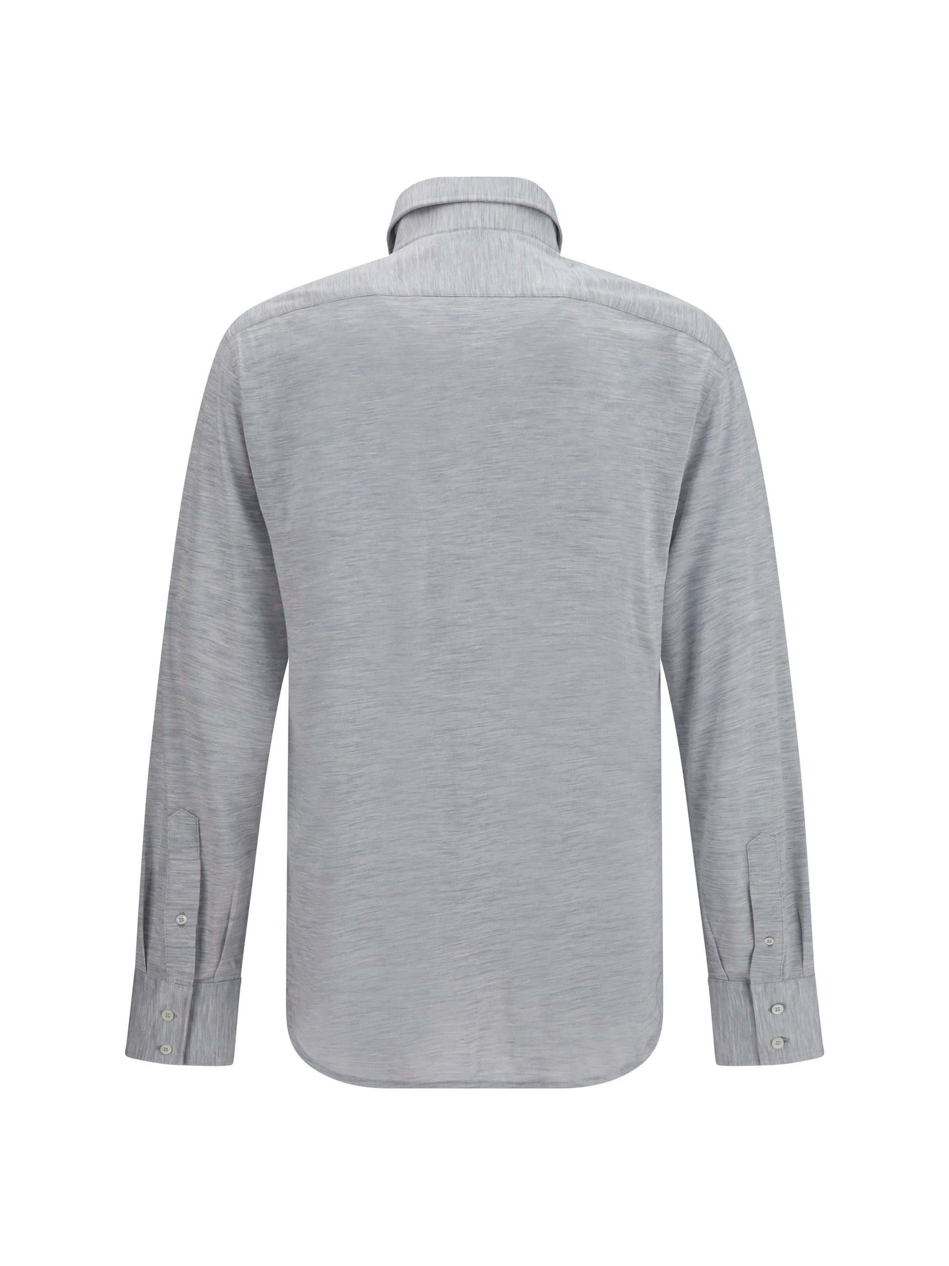 Brunello Cucinelli Men Silk And Cotton Jersey Shirt With Spread Collar BRUNELLO CUCINELLI