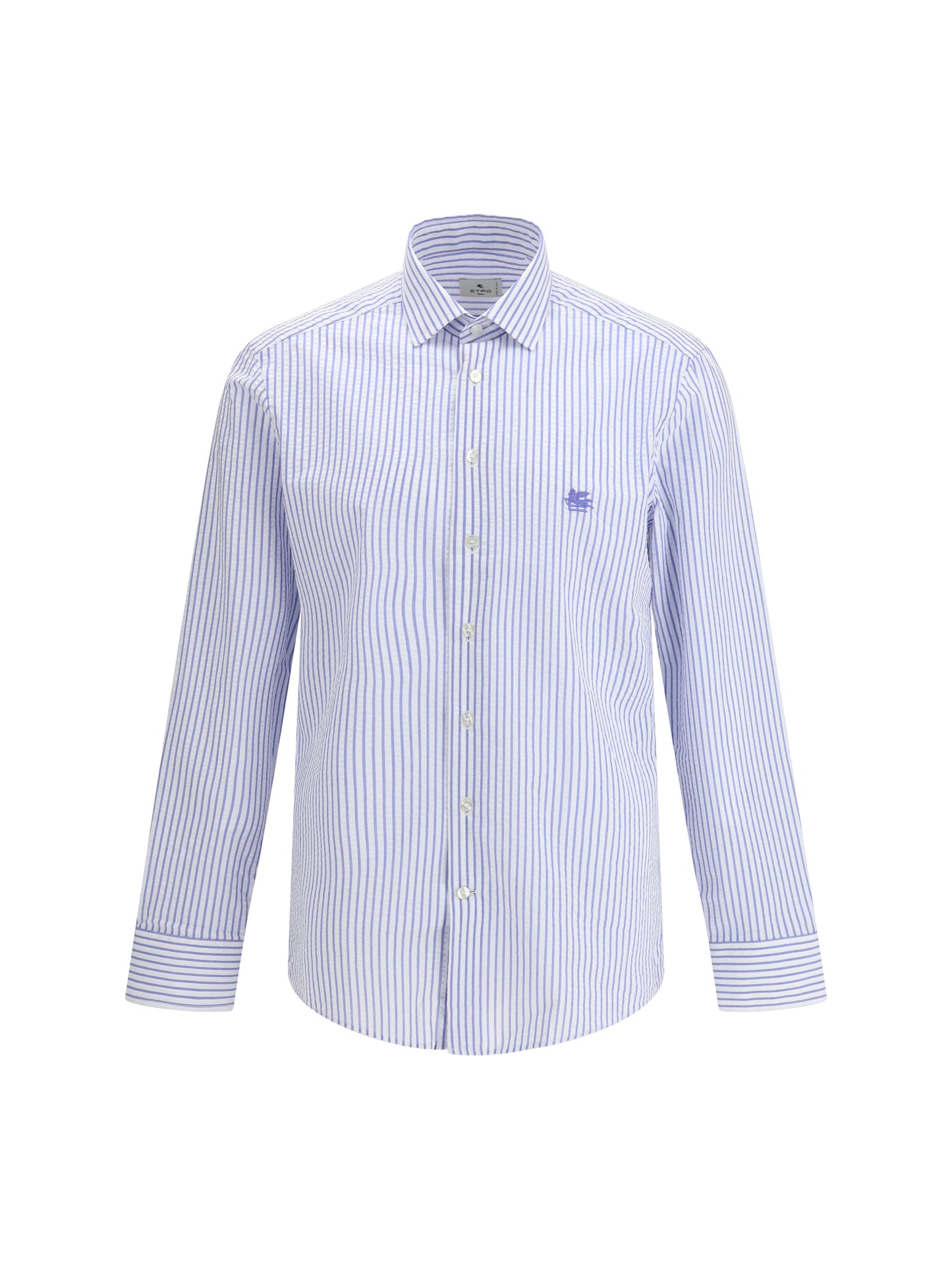 Etro Men Striped Cotton Shirt With An Embroidered Pegaso Logo On The Chest ETRO