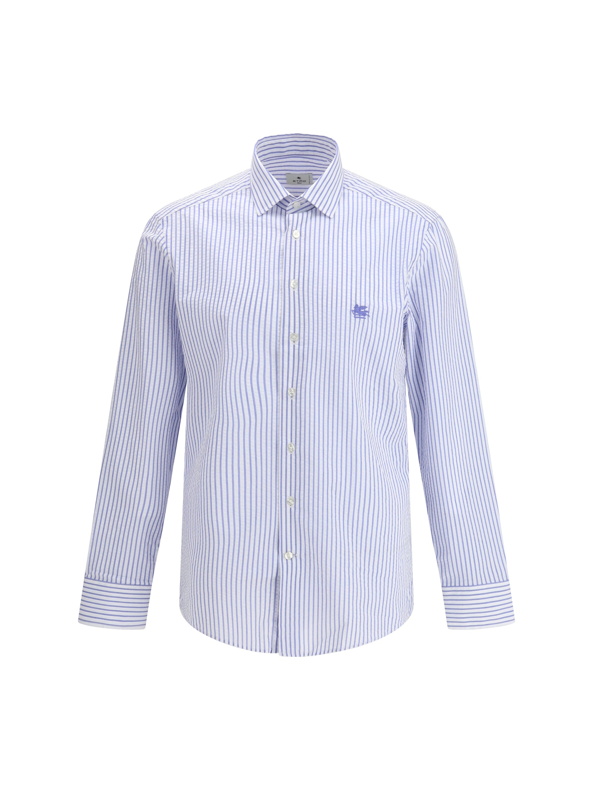 Etro Men Striped Cotton Shirt With An Embroidered Pegaso Logo On The Chest ETRO