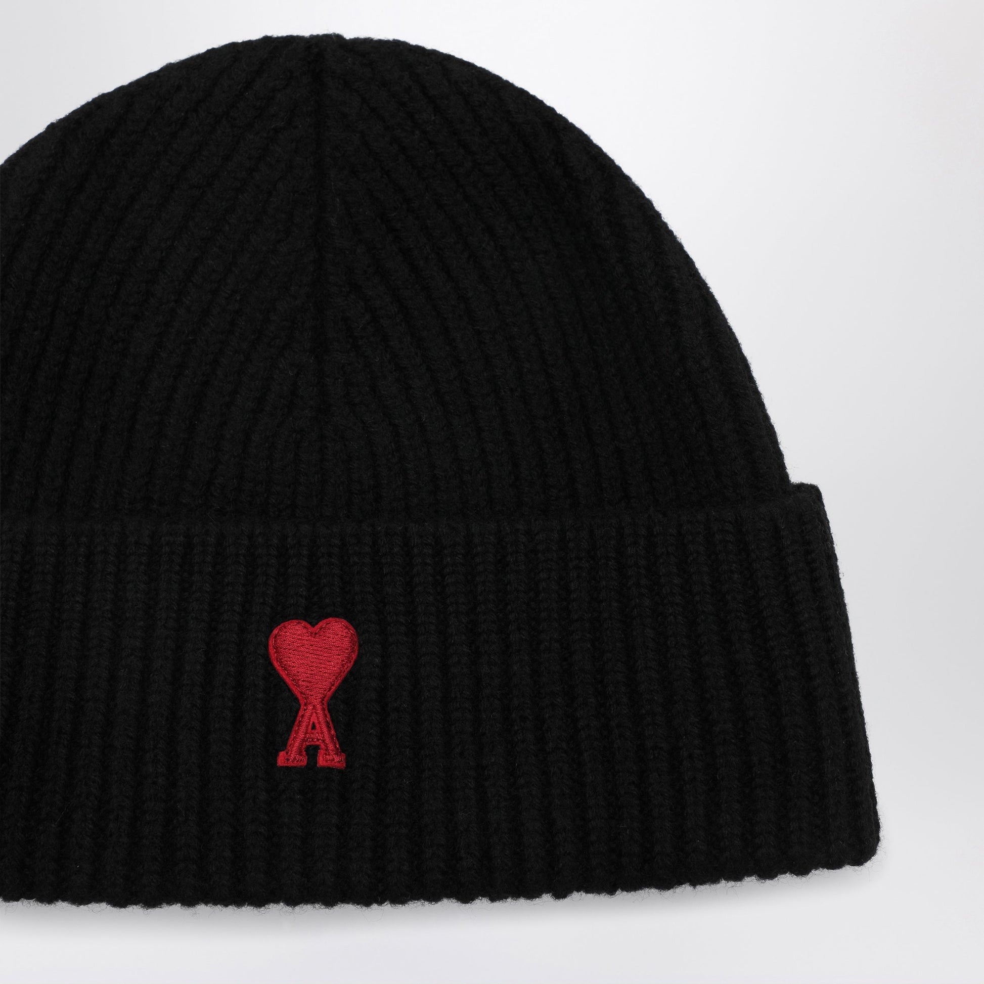 Ami Paris Black Ami De Coeur Wool Beanie Men AMI PARIS