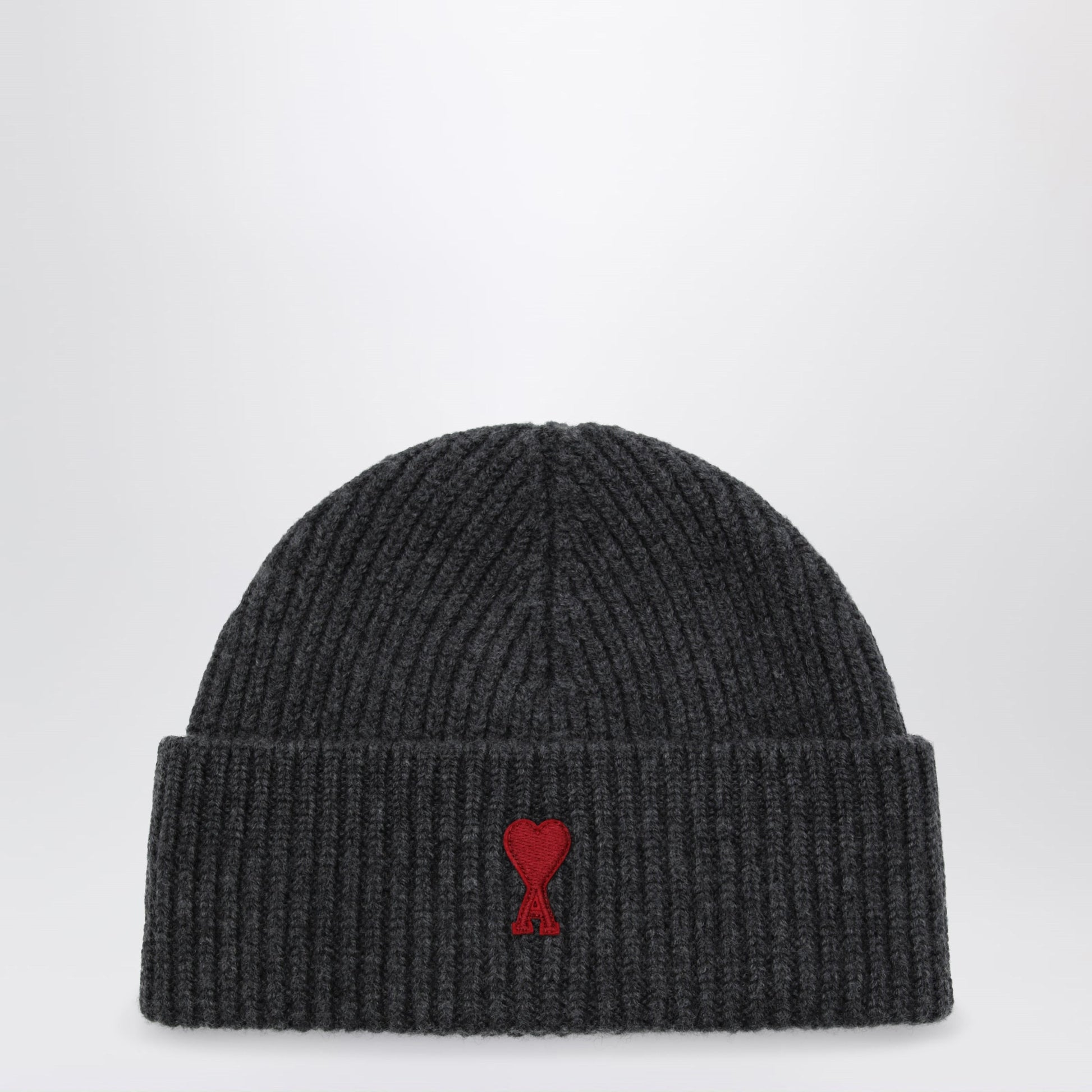 Ami Paris Grey Ami De Coeur Beanie In Wool Men AMI PARIS