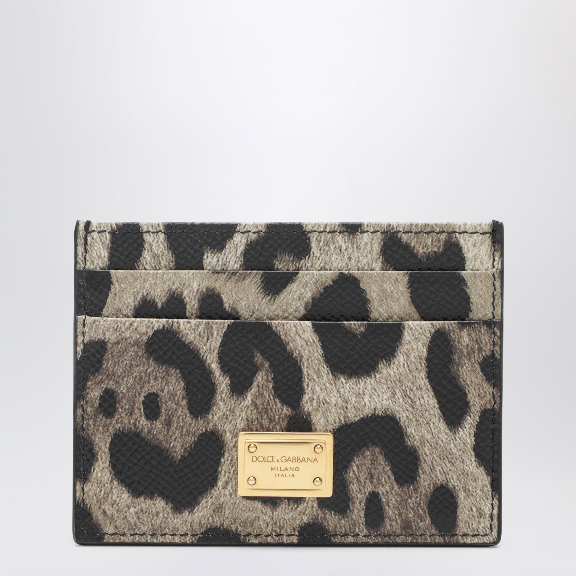 Dolce&Gabbana Card Holder In Leopard-Print Dauphine Leather With Logo Plaque Women DOLCE & GABBANA