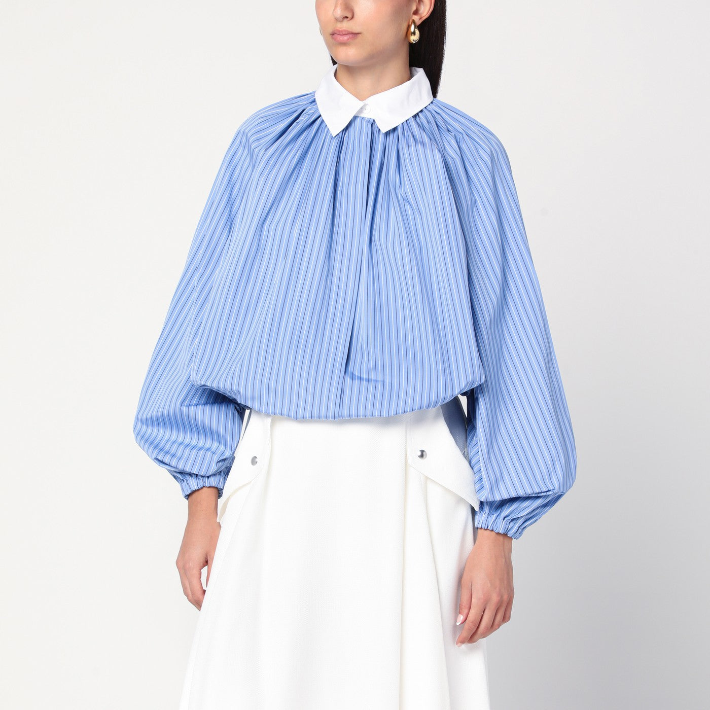 Patou Striped Balloon-Sleeve Shirt In Light Blue Women PATOU