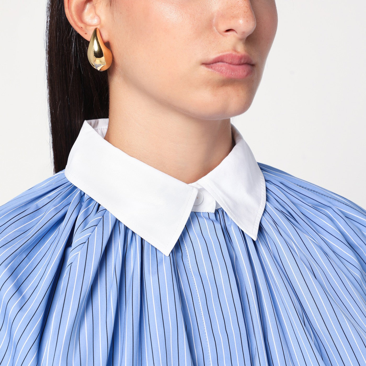 Patou Striped Balloon-Sleeve Shirt In Light Blue Women PATOU