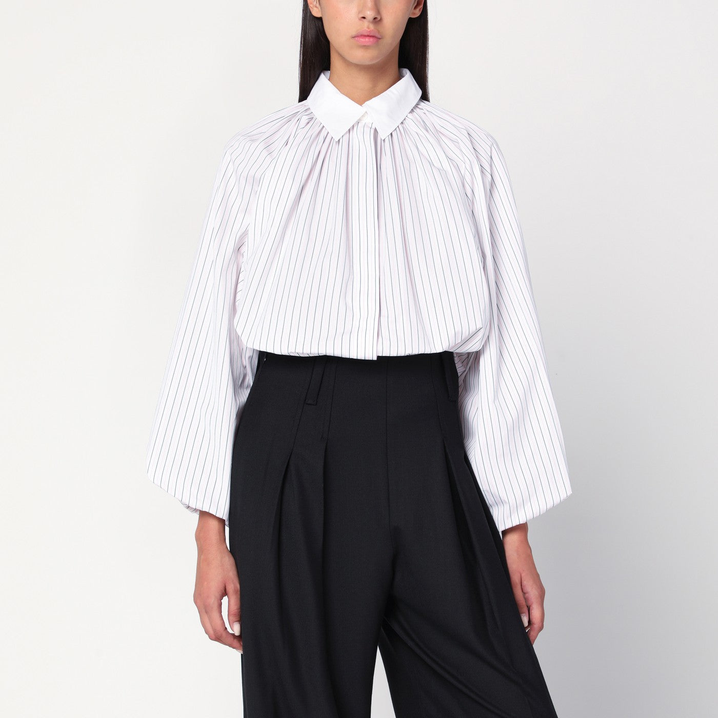 Patou Striped Balloon-Sleeve Shirt In White Women PATOU