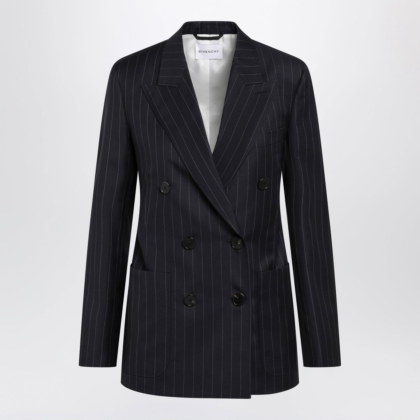 Givenchy Double-Breasted Pinstripe Wool Jacket, Dark Navy Women GIVENCHY