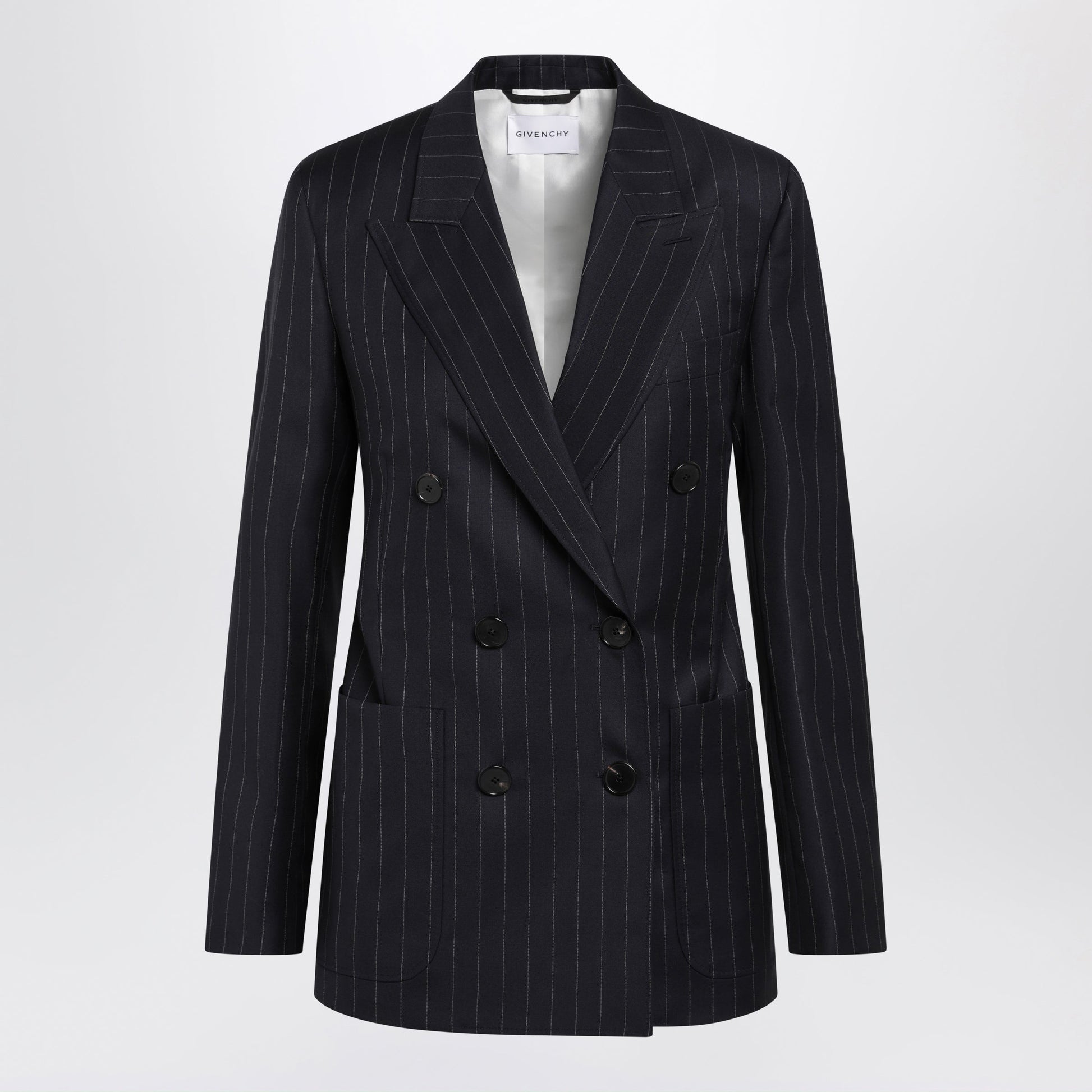 Givenchy Double-Breasted Pinstripe Wool Jacket, Dark Navy Women GIVENCHY