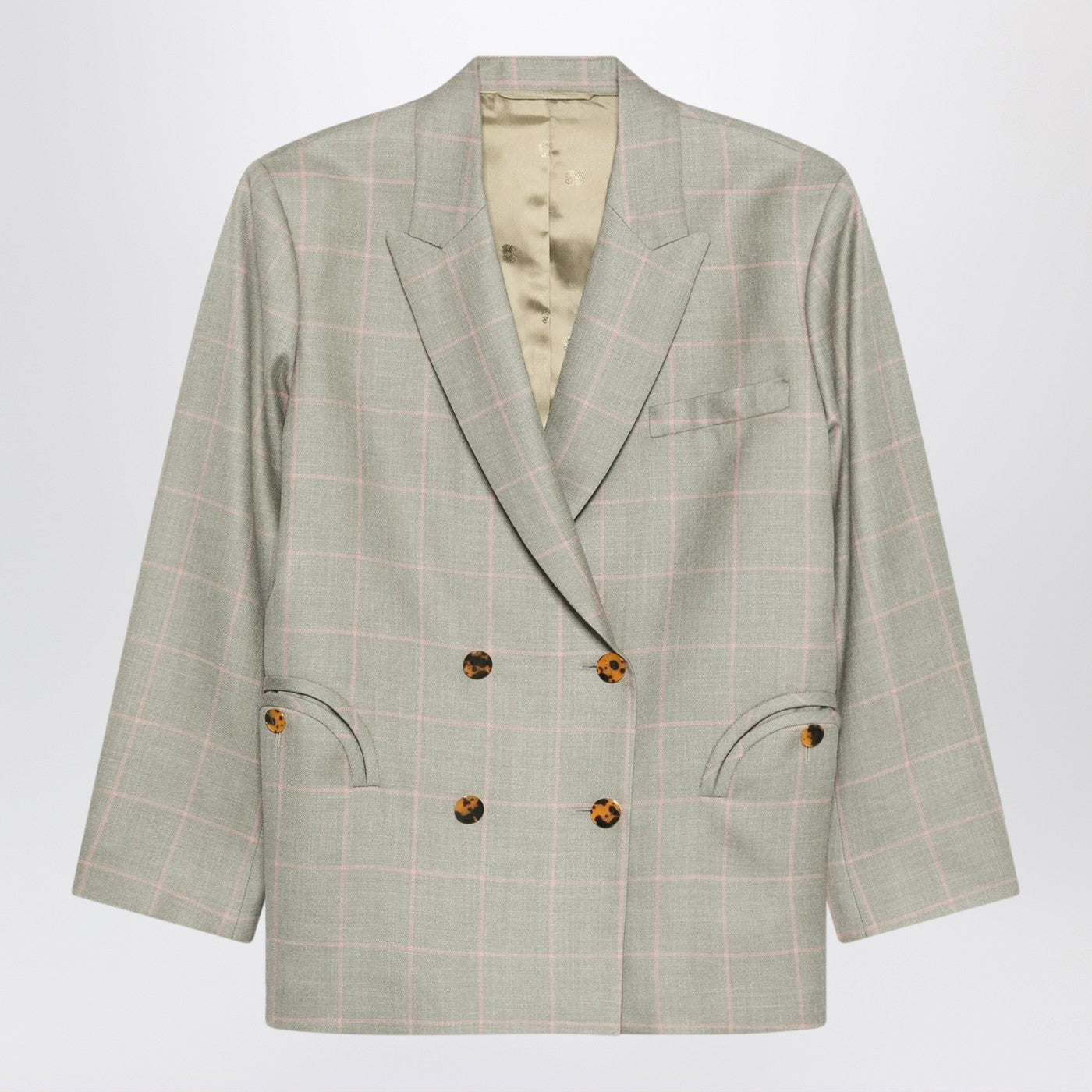 Blaze Milano Double-Breasted Beige Blazer With Pink Check Pattern Women BLAZE MILANO