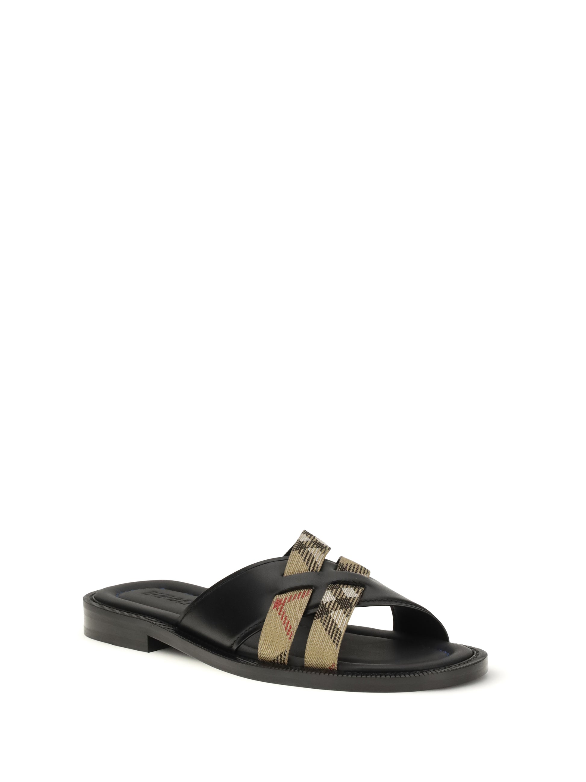 Burberry Men Drift Leather And Check Sandals BURBERRY