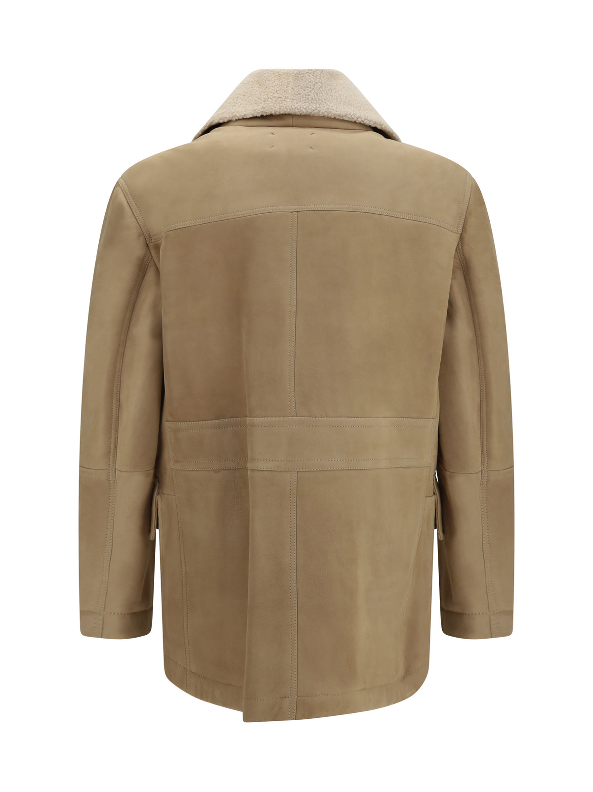 Brunello Cucinelli Men Curly Suede Shearling Pea Coat With Shawl Collar BRUNELLO CUCINELLI
