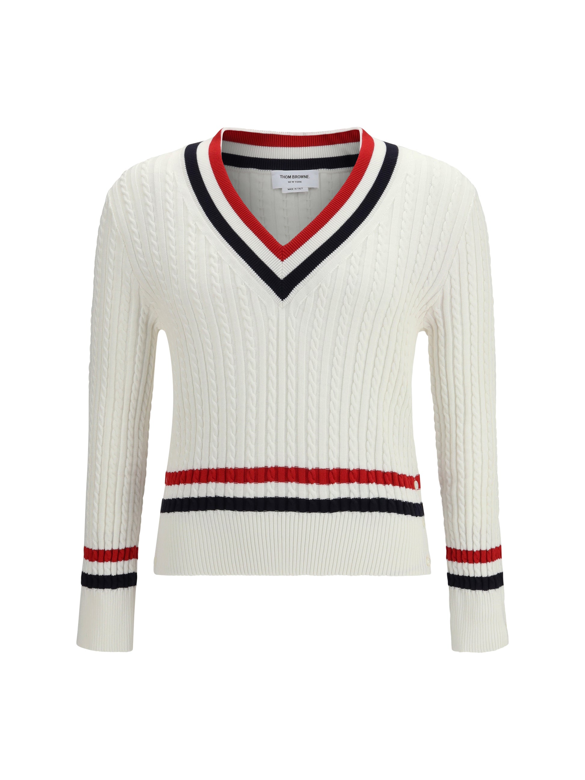 Thom Browne Men Intarsia Cable-Knit V-Neck Sweater THOM BROWNE