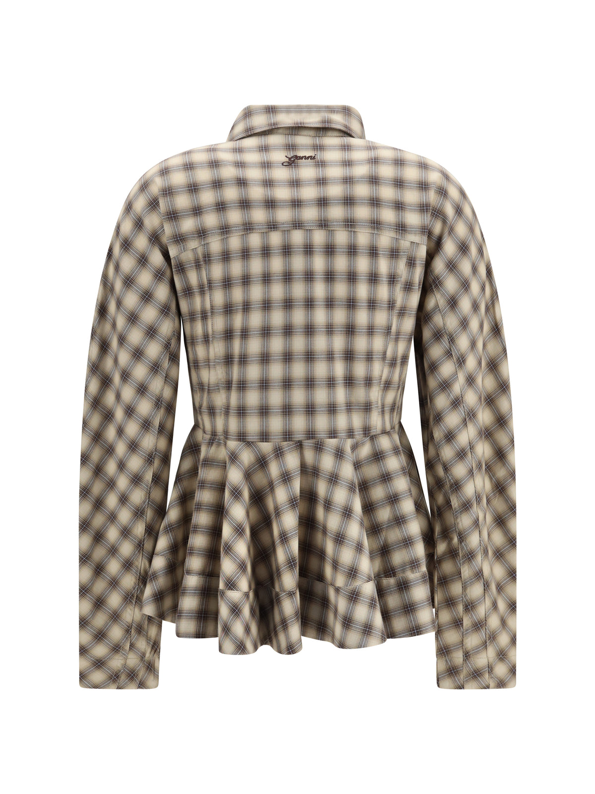 Ganni Women Check Flannel Peplum Shirt GANNI