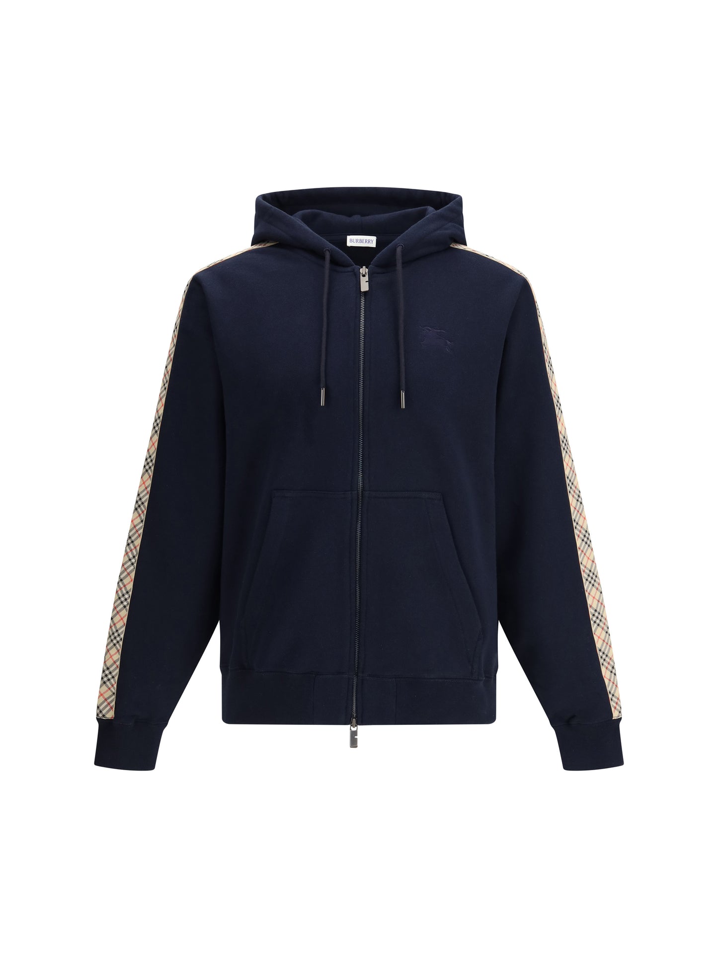 Burberry Men Check Trim Cotton Zip Hoodie BURBERRY