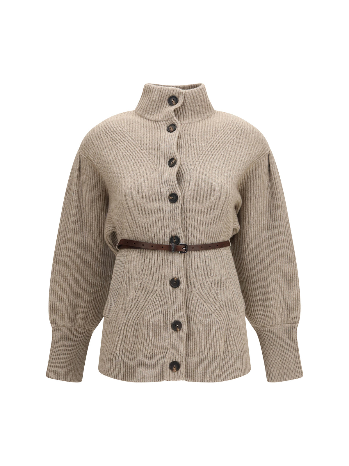 Brunello Cucinelli Women High Neck Cardigan With Belt BRUNELLO CUCINELLI