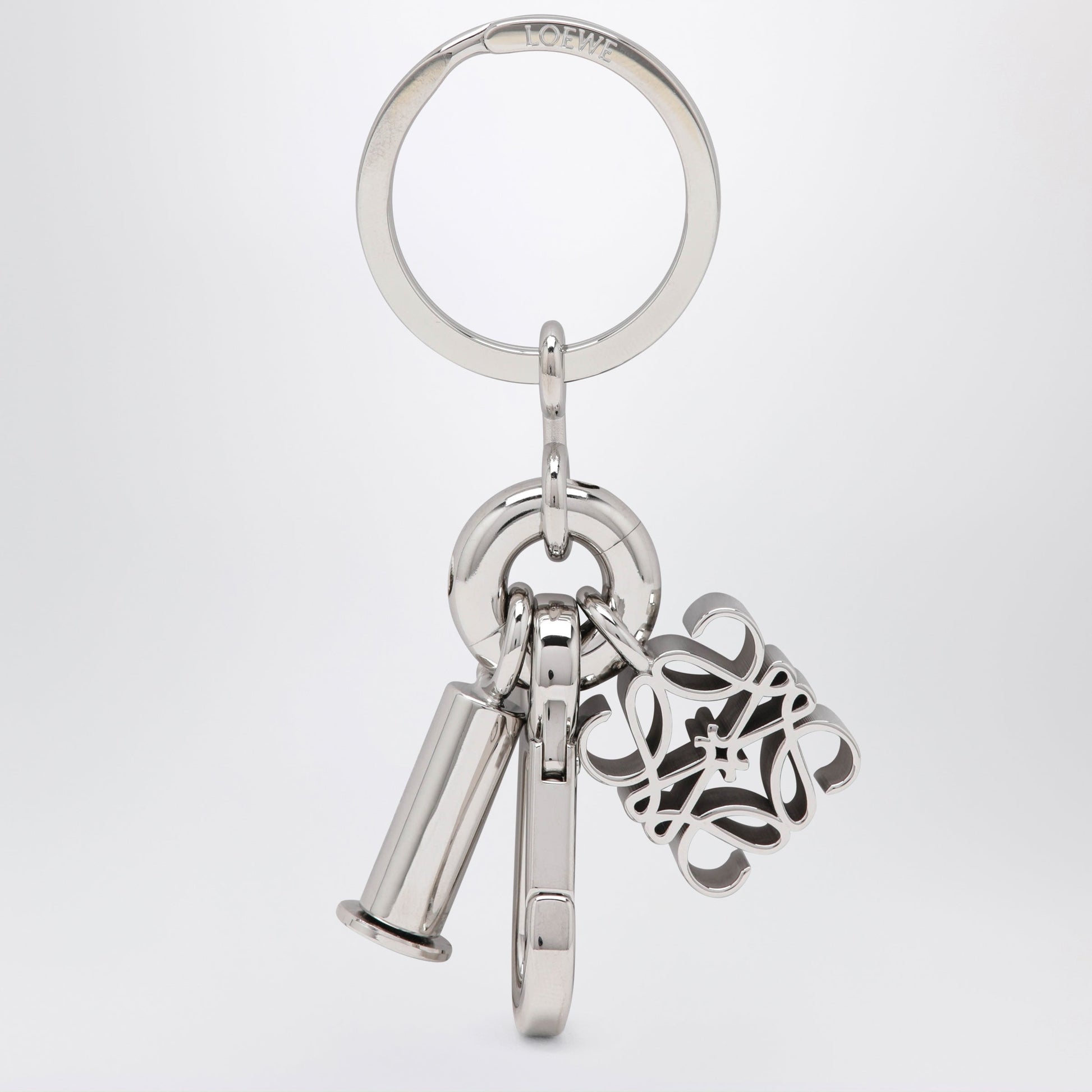 Loewe Palladium-Tone Anagram Keyring In Brass Women LOEWE