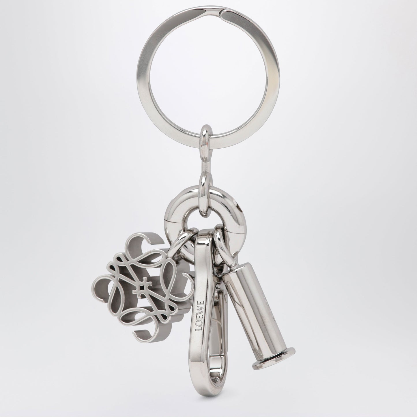 Loewe Palladium-Tone Anagram Keyring In Brass Women LOEWE