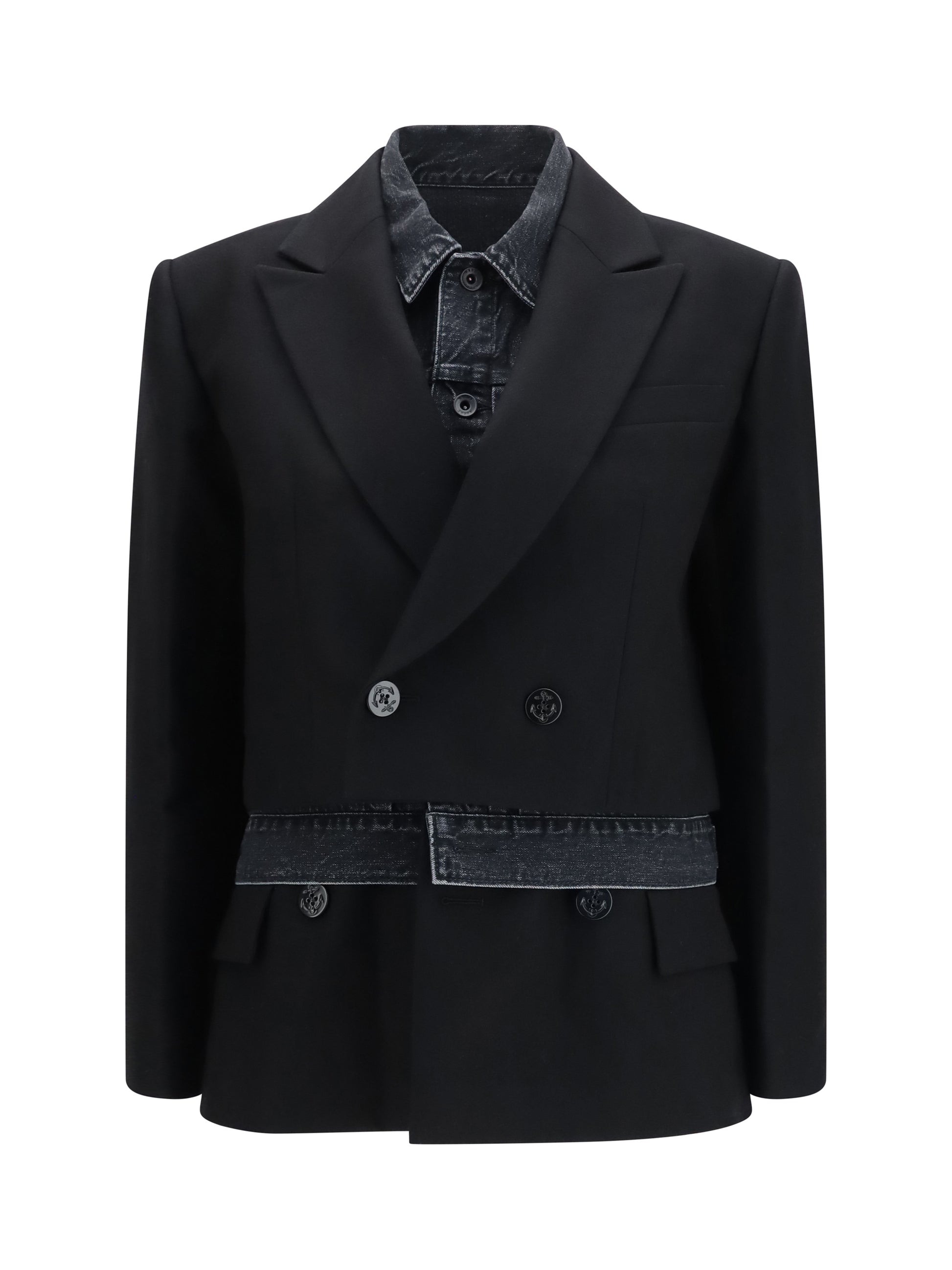 Sacai Women Wool Flannel And Denim Jacket SACAI