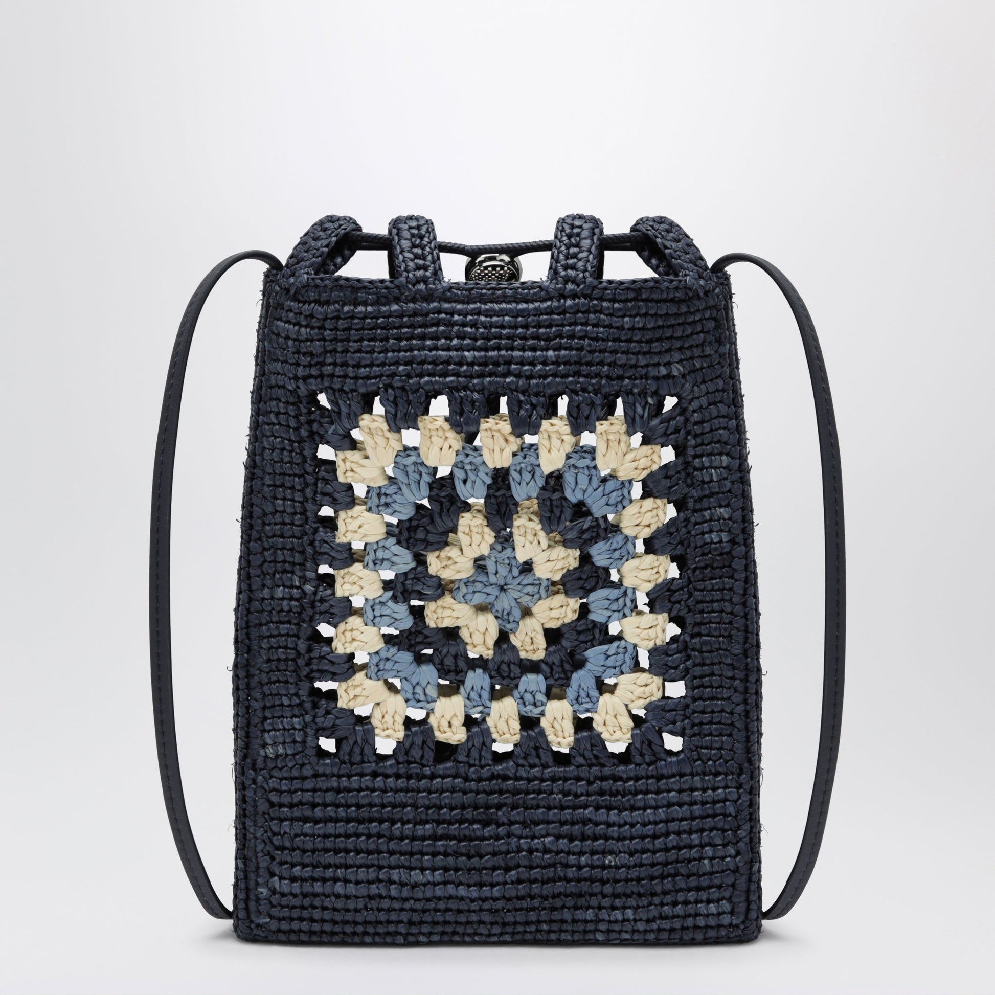 Loewe Navy/Light Blue Raffia And Leather Drawstring Pouch Women LOEWE