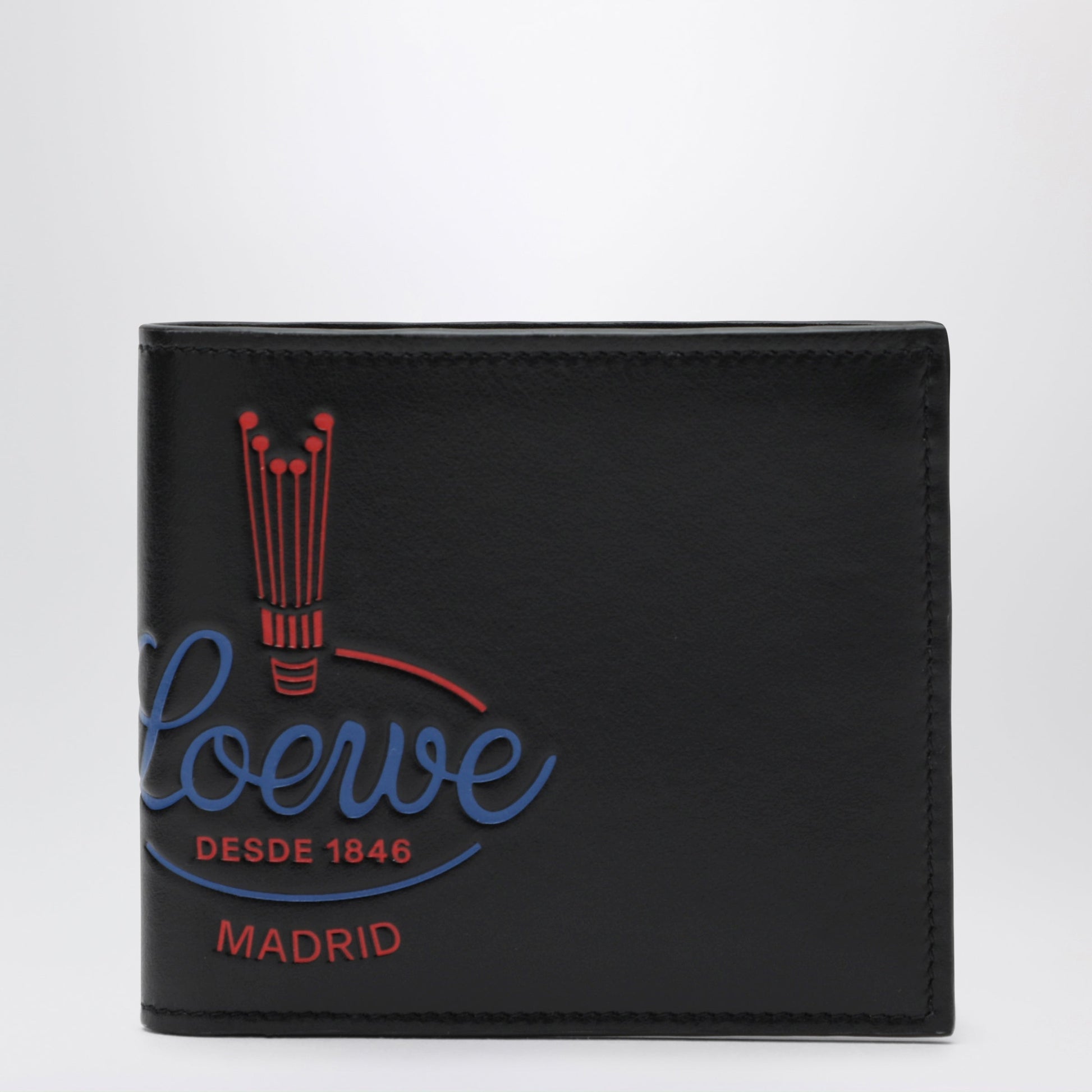 Loewe Black Leather Bi-Fold Wallet With Logo Men LOEWE
