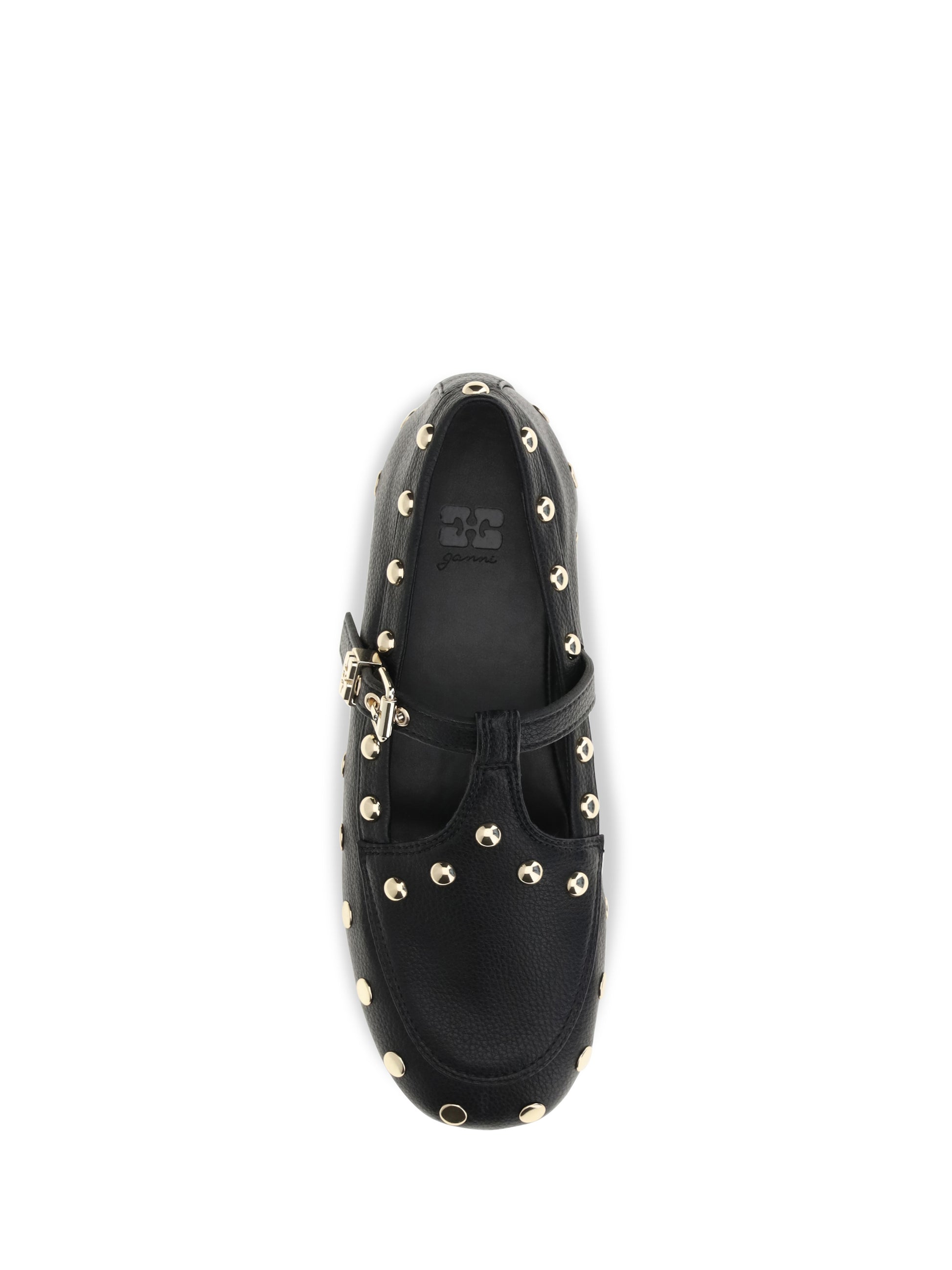 Ganni Women Mary Jenny Studded Ballerinas In Pebbled Leather GANNI