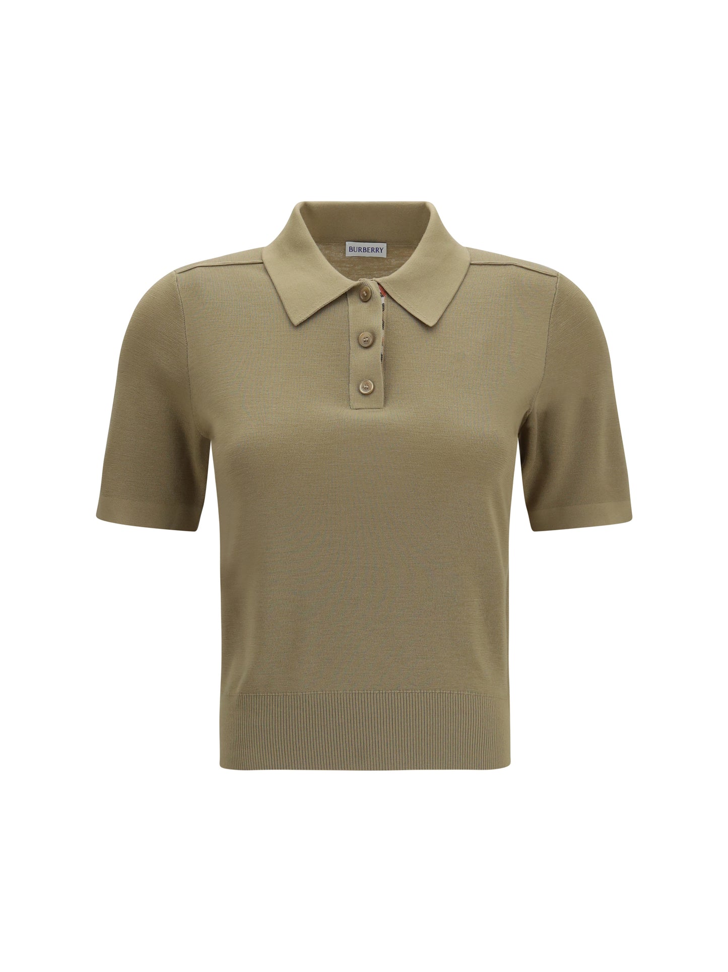 Burberry Women Knit Polo With Check Trim BURBERRY