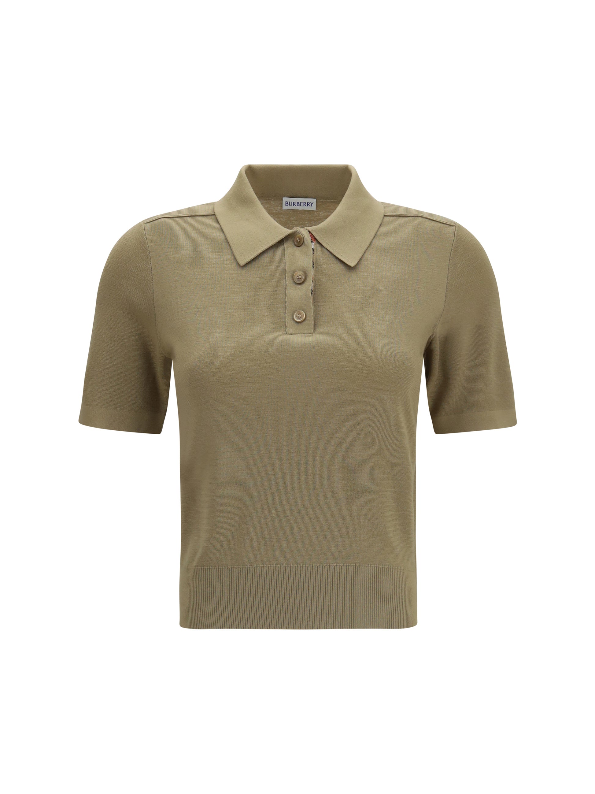 Burberry Women Knit Polo With Check Trim BURBERRY