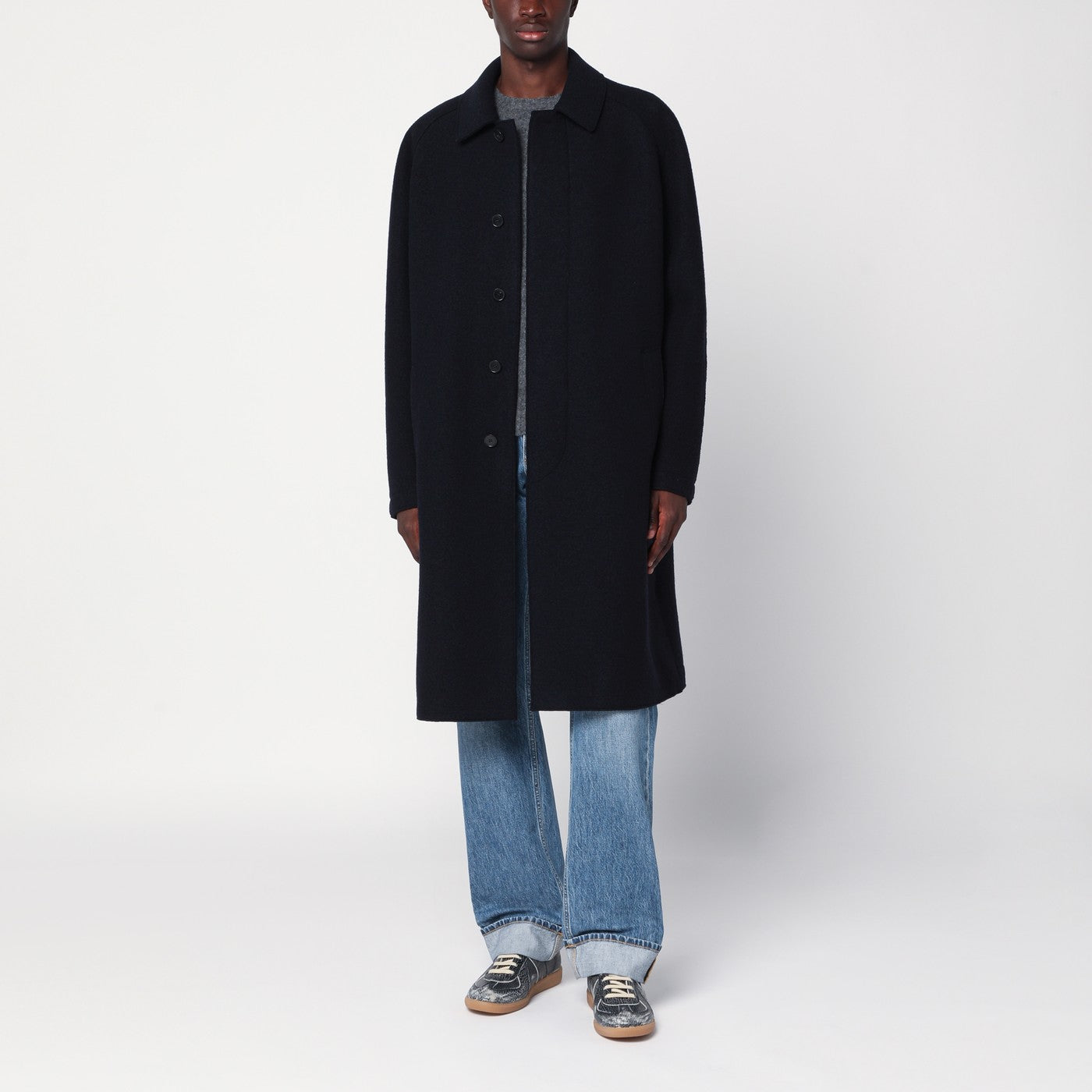 Harris Wharf London Navy Blue Single-Breasted Wool Coat Men HARRIS WHARF LONDON